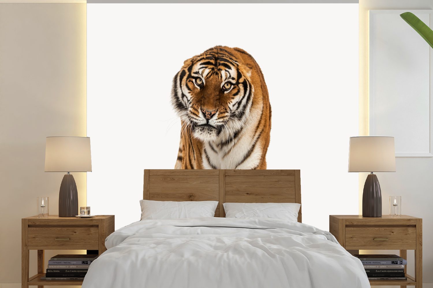 MuchoWow Fototapete Tiger - Tiere - Holz - Jungen - Kinder, Matt, bedruckt, (5 St), Vinyl Tapete für Wohnzimmer oder Schlafzimmer, Wandtapete