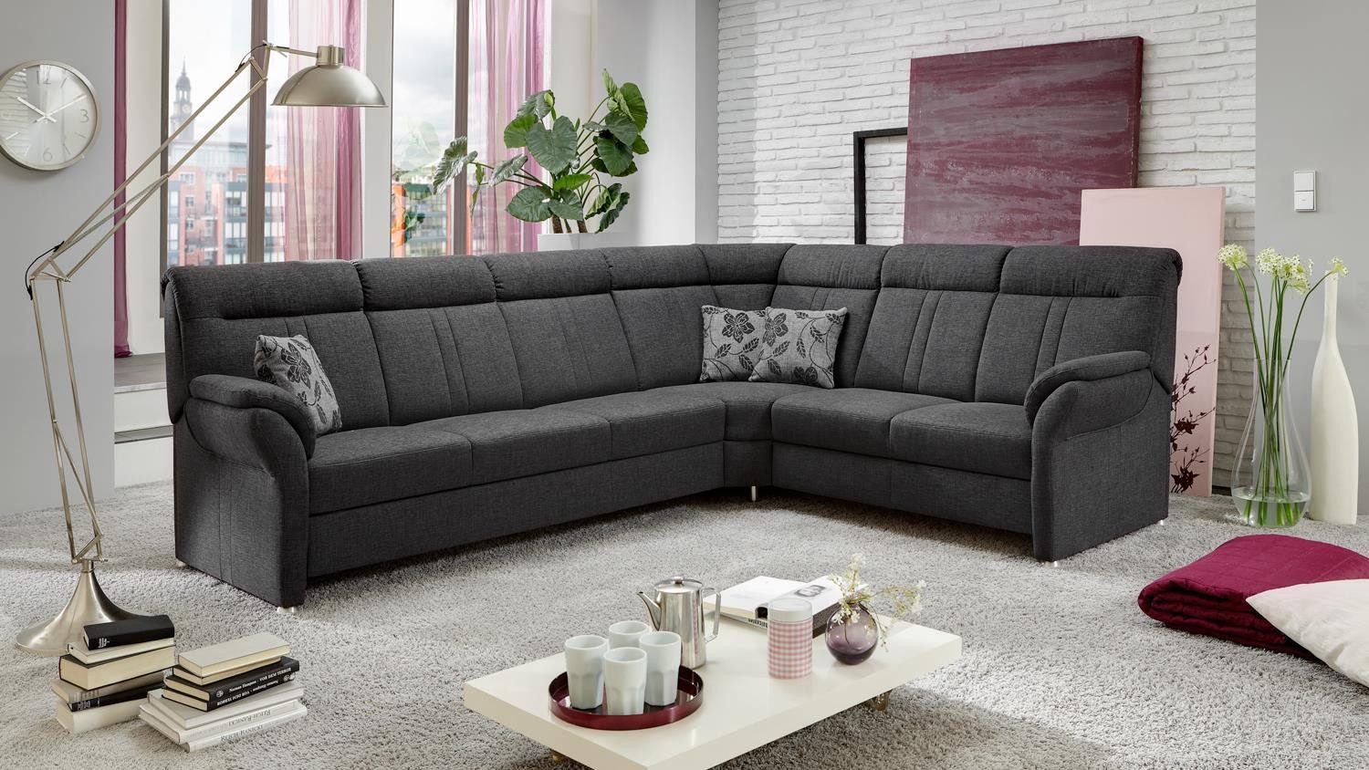 POLIPOL Ecksofa Ecksofa Macao Stoff anthrazit mit Federkern 306x248, 3 Teile, Super-Bonell-Federkern