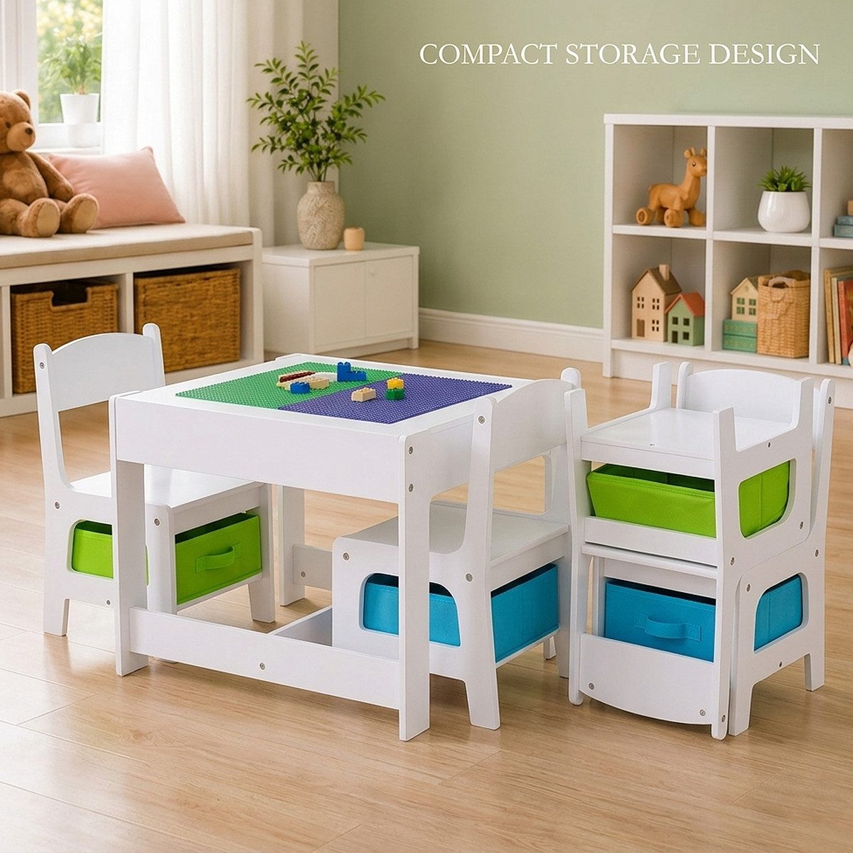 Baby Vivo Kindersitzgruppe multifunktionaler Tisch 2 Stühle aus Holz - Moritz