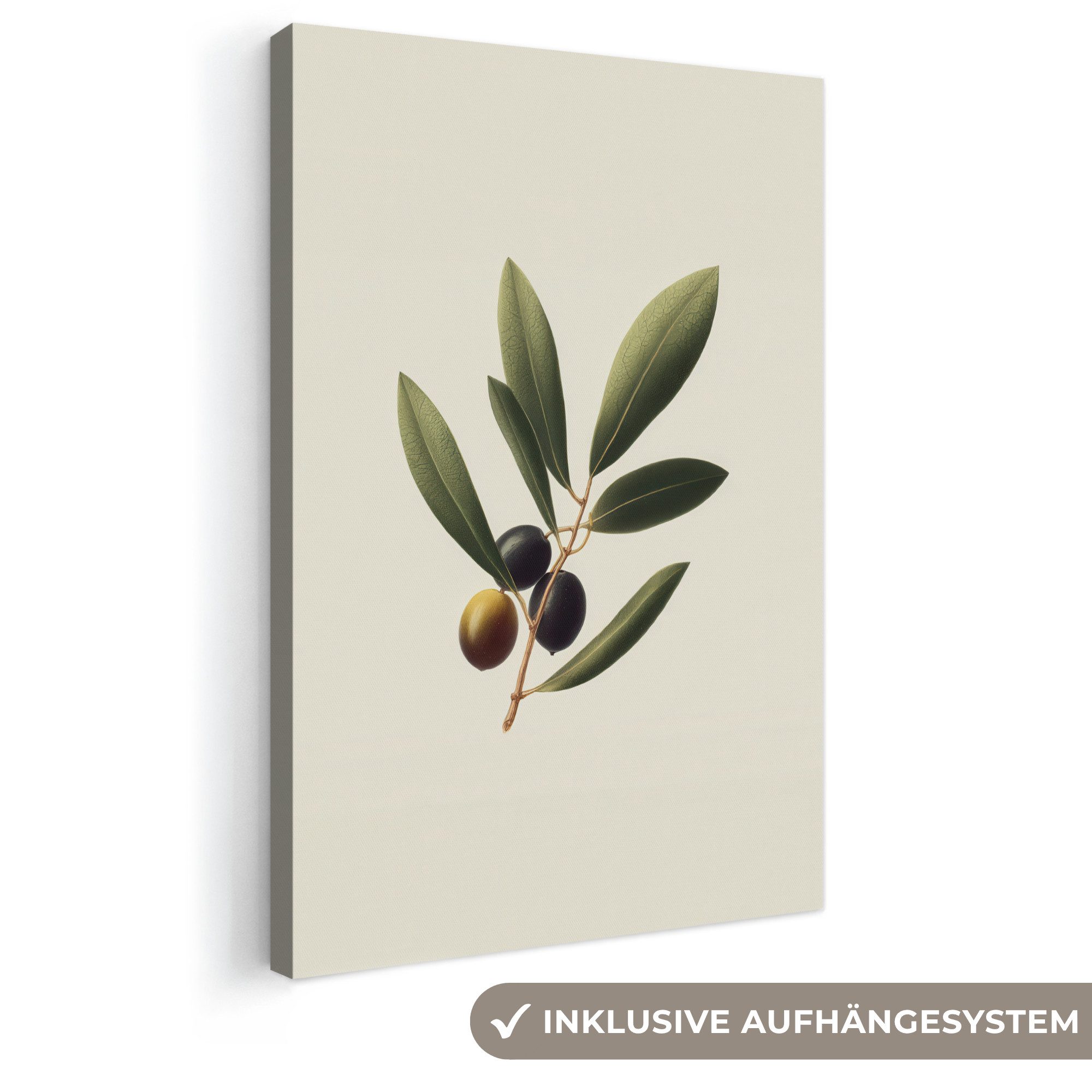 OneMillionCanvasses® Leinwandbild Olivenzweig - Dunkelgrün - Oliven, Fotodruck (1 St), Leinwand Canvas Wandbild, Wanddekoration 20x30 cm