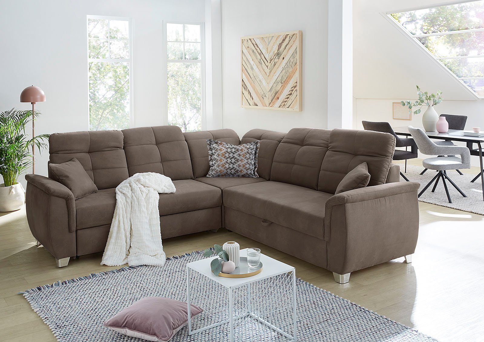 und Gästebett- Relaxfunktion individuell, dunkelbraun Jockenhöfer dunkelbraun Udine, verstellbaren 6 Kopfteilen, | Ecksofa Gruppe