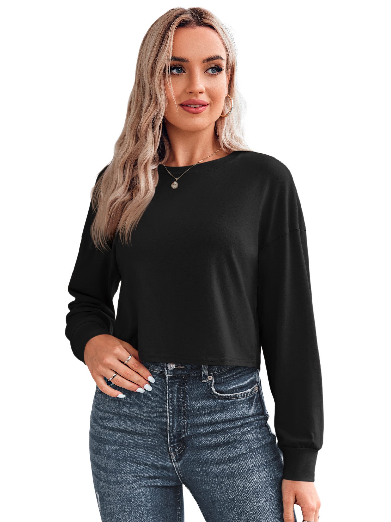 Imily Bela T-Shirt Damen Langärmliges Rundhals Kurzes Hemd (Packung, 1-tlg. günstig online kaufen