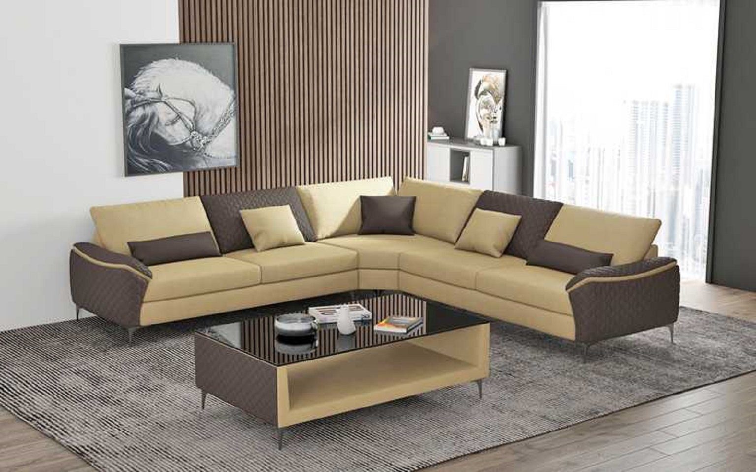 JVmoebel Ecksofa Luxus Eckgarnitur Ecksofa L Form Design Couch Sofa Luxus, 3 Teile, Made in Europe Beige