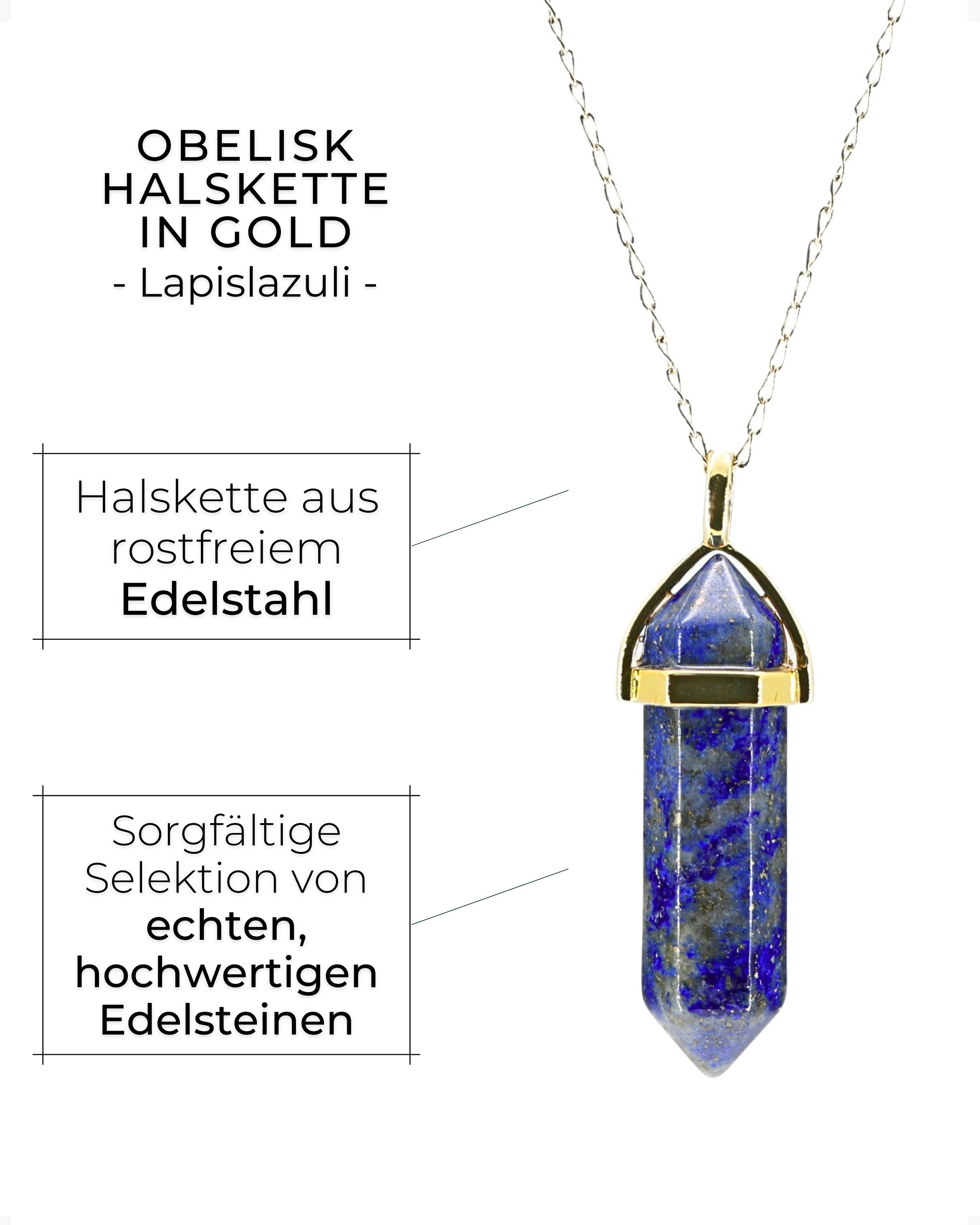 LAVISA Kette mit Anhänger Edelstein Halskette Obelisk gold Naturstein Kristall – Bild 4 von 5