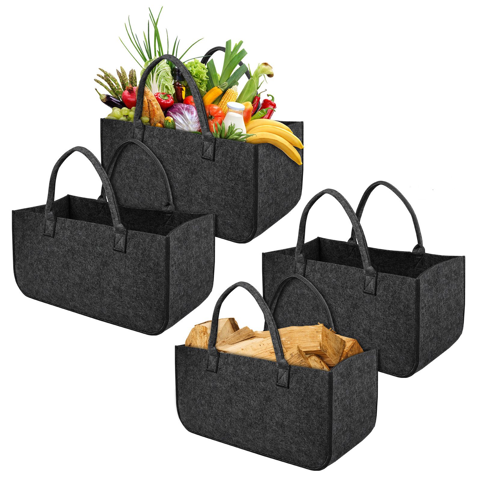 FIVMEN Kaminholzkorb Filztaschen für Kaminholz Filztasche Faltbar Brennholzkorb 50x25x25cm (4 St), Filz Organizer für Feuer Brennholz Regale Schränke Haus Büro Zeitungen