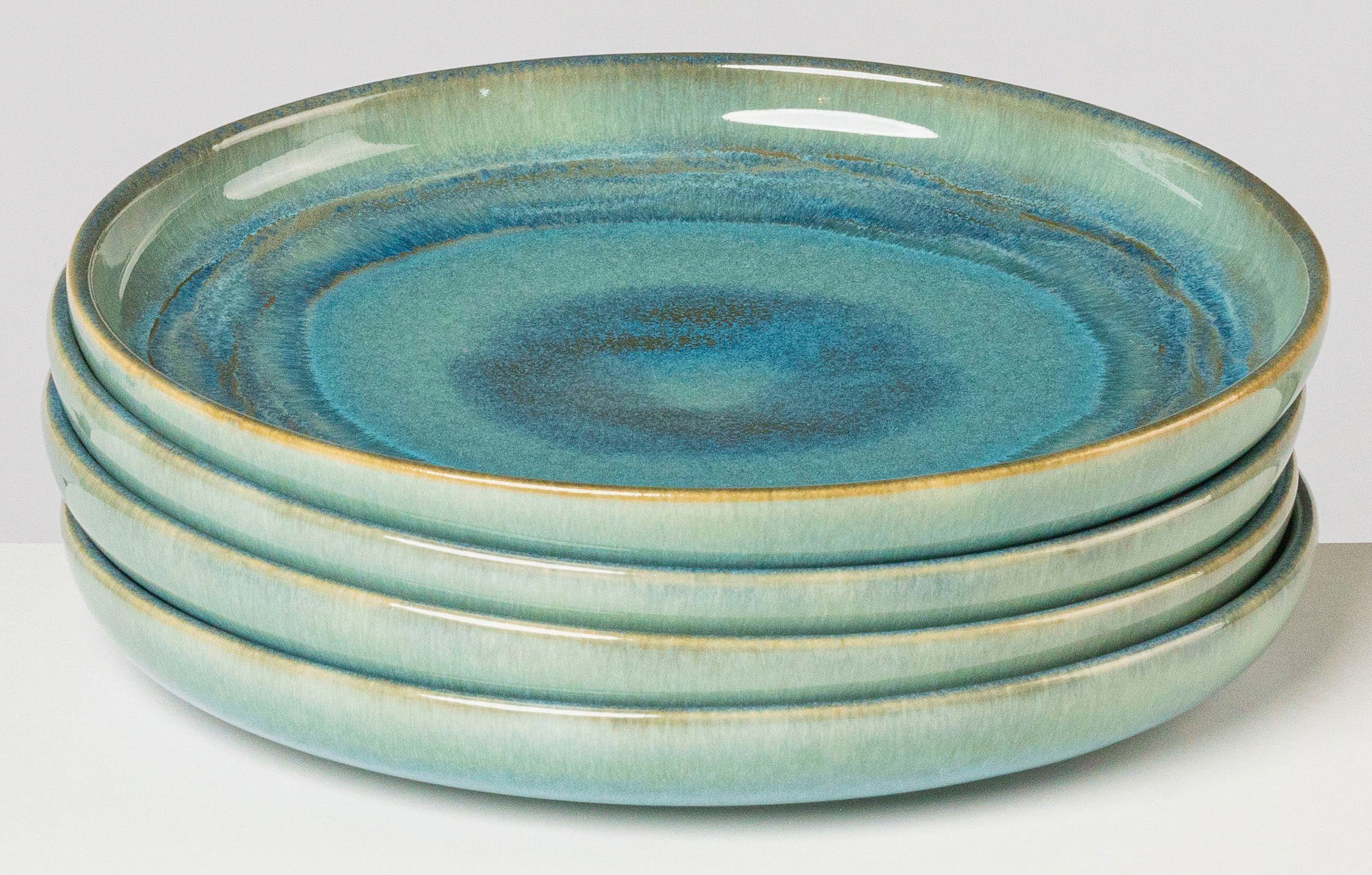 Gipfelstück Dessertteller Teller Set, Tiefer See, (4 St), Scandi-Style, glänzende Reaktivglasur, jedes Stück ein Unikat