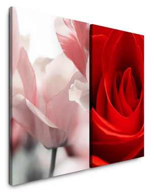 Sinus Art Leinwandbild 2 Bilder je 60x90cm Rose Tulpe Blumen Liebe Romantisch Leidenschaft Schlafzimmer