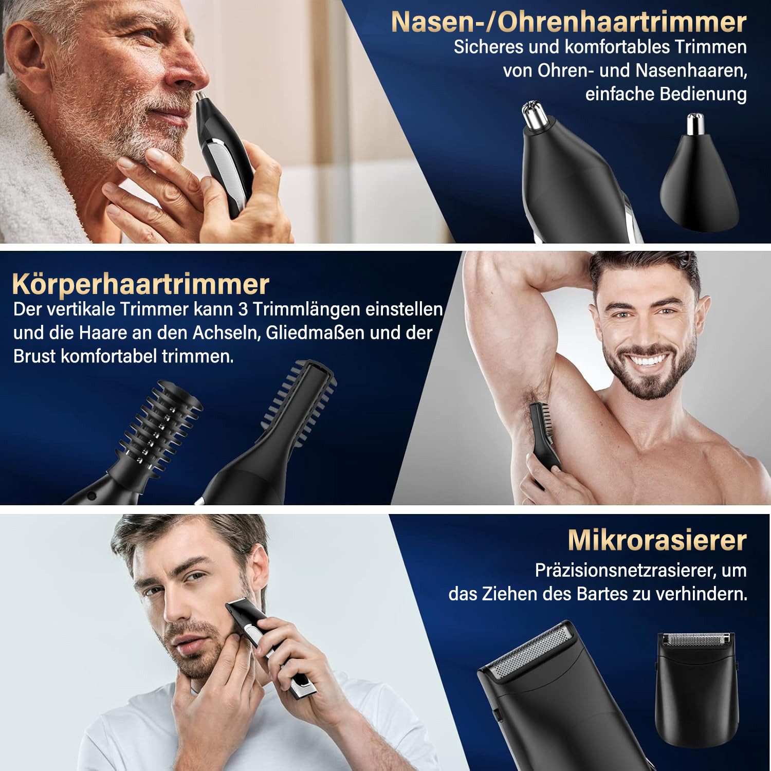 MOPUEA Haar- und Bartschneider Haarschneider Elektrisch Haarschneidemaschine Profi Haarschneider, mit Aufbewahrungsstation, Reinigungsbürste und anderem Zubehör, Multifunktionstrimmer Series 16-in-1,für Gesicht, Körper und Kopfhaare