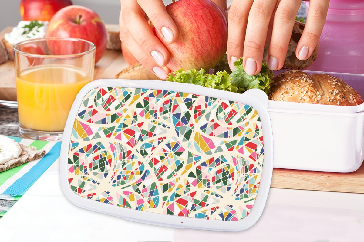 Erwachsene, und Brotbox Kunststoff, Abstrakt Lunchbox Jungs und Kinder für Brotdose, weiß Muster, - - (2-tlg), für Mädchen Mosaik MuchoWow