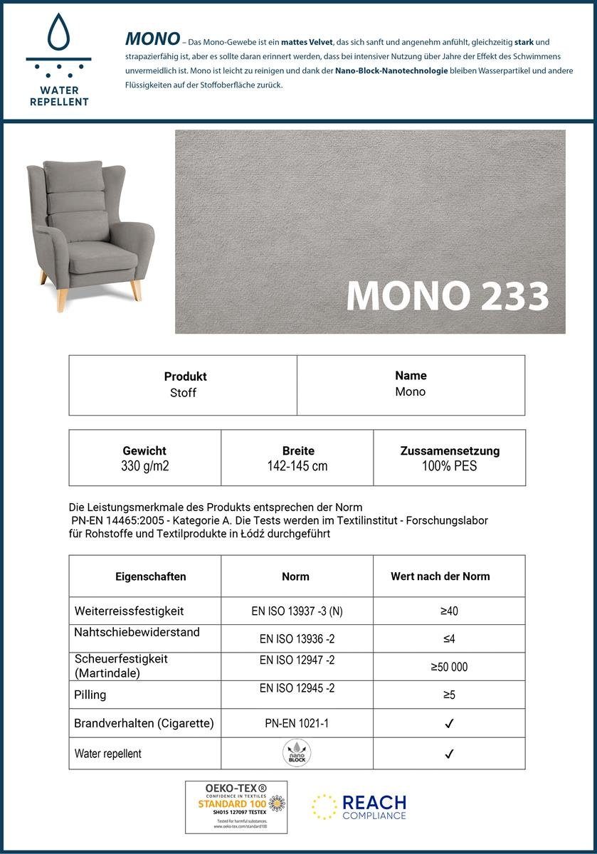 200 aus Beautysofa 140 (mono Beige für Bettkasten,Holzbeine, Velours, Wohnzimmer, x modernes mit cm, Schlafsofa Wolly, 233) Polstersofa im Stil Liegefläche Sofa