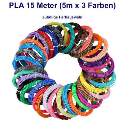 TPFNet 3D-Drucker-Stift PLA-Filament SetZubehör für 3D Drucker Stift - 3D-Malerei, Kinderspielzeug - Farb PLA Filament 15m (5M x 3 zufällige Farben)