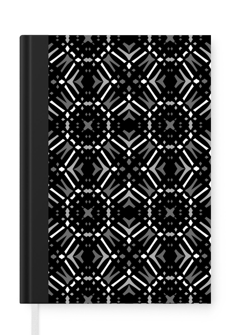 MuchoWow Notizbuch und Geometrie, A5, - Schwarz Muster Journal, Weiß - Haushaltsbuch Notizheft, Merkzettel, Tagebuch, 98 Seiten