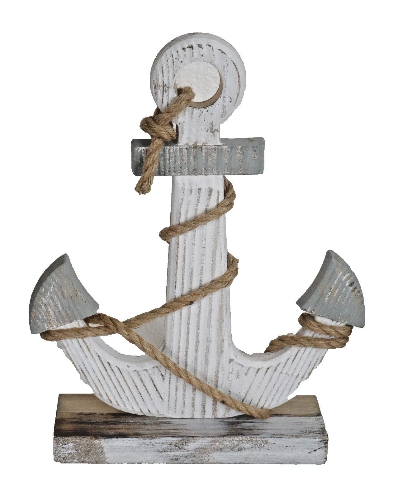 Kaufhaus le petit Dekofigur Deko Holz Anker mit Seil auf Sockel Maritim Schiff Boot Figur Skulptur, Schiffsanker Dekoskulptur Dekoobjekt