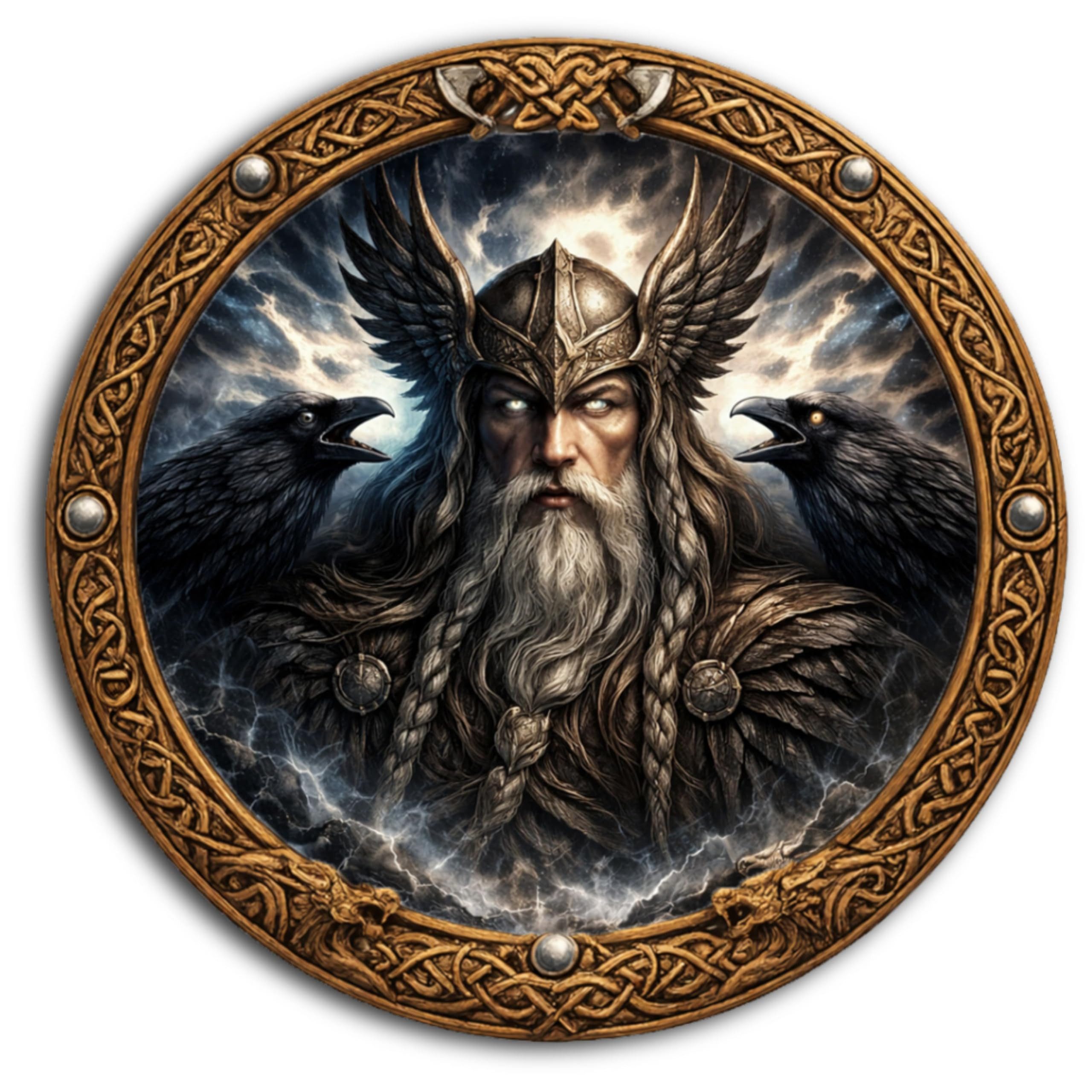 DARO Design Wandbild Wikinger Wandbilder Rund Wand Deko Bilder Mythologie, (Odin - Bild klein Wohnzimmer Flur Arbeitszimmer Schlafzimmer Diele Einteilig Rund Fotodruck Nordische Mythologie), 20x20 cm