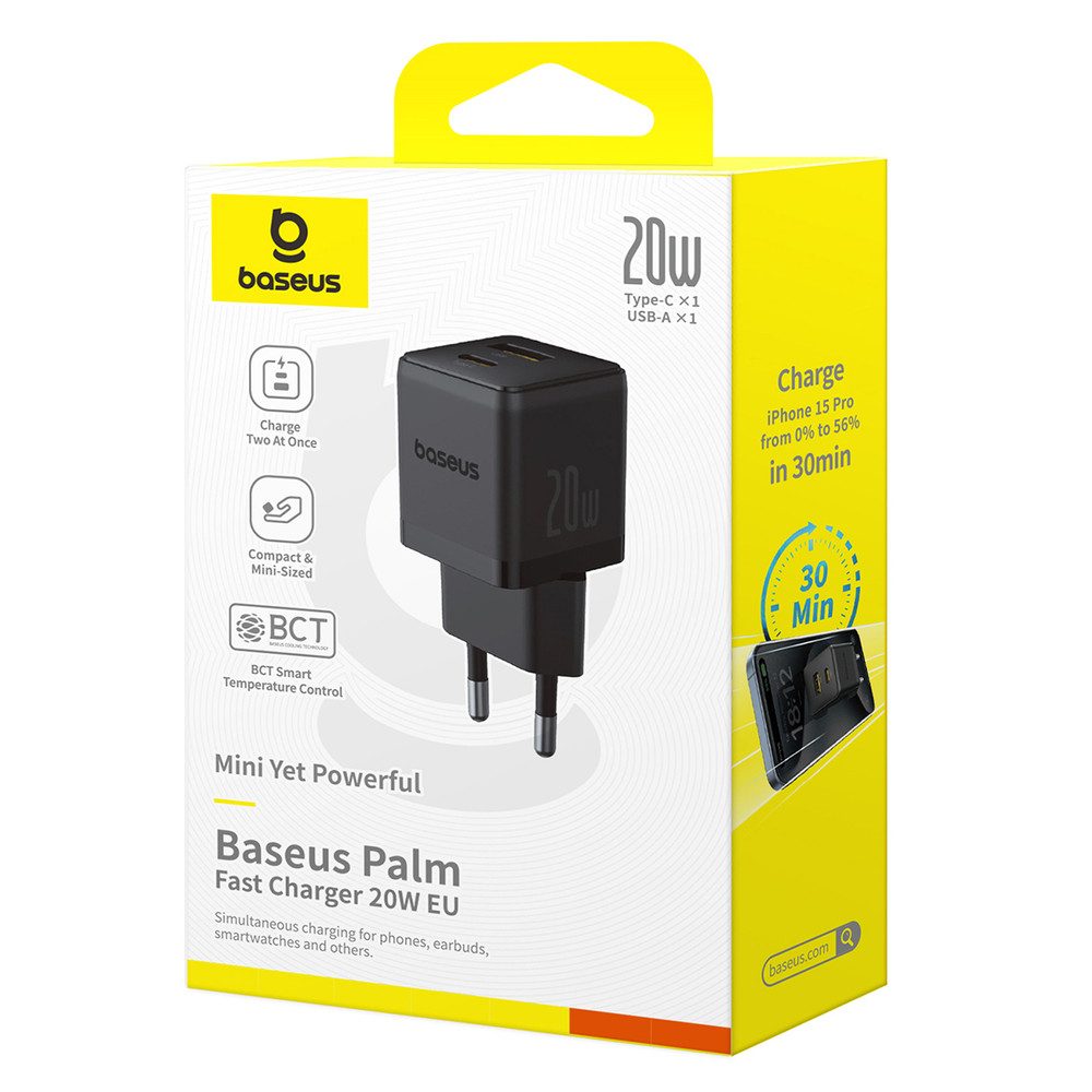 Baseus Baseus Palm 20W USB-C USB-A Wandladegerät Schwarz Smartphone-Ladegerät