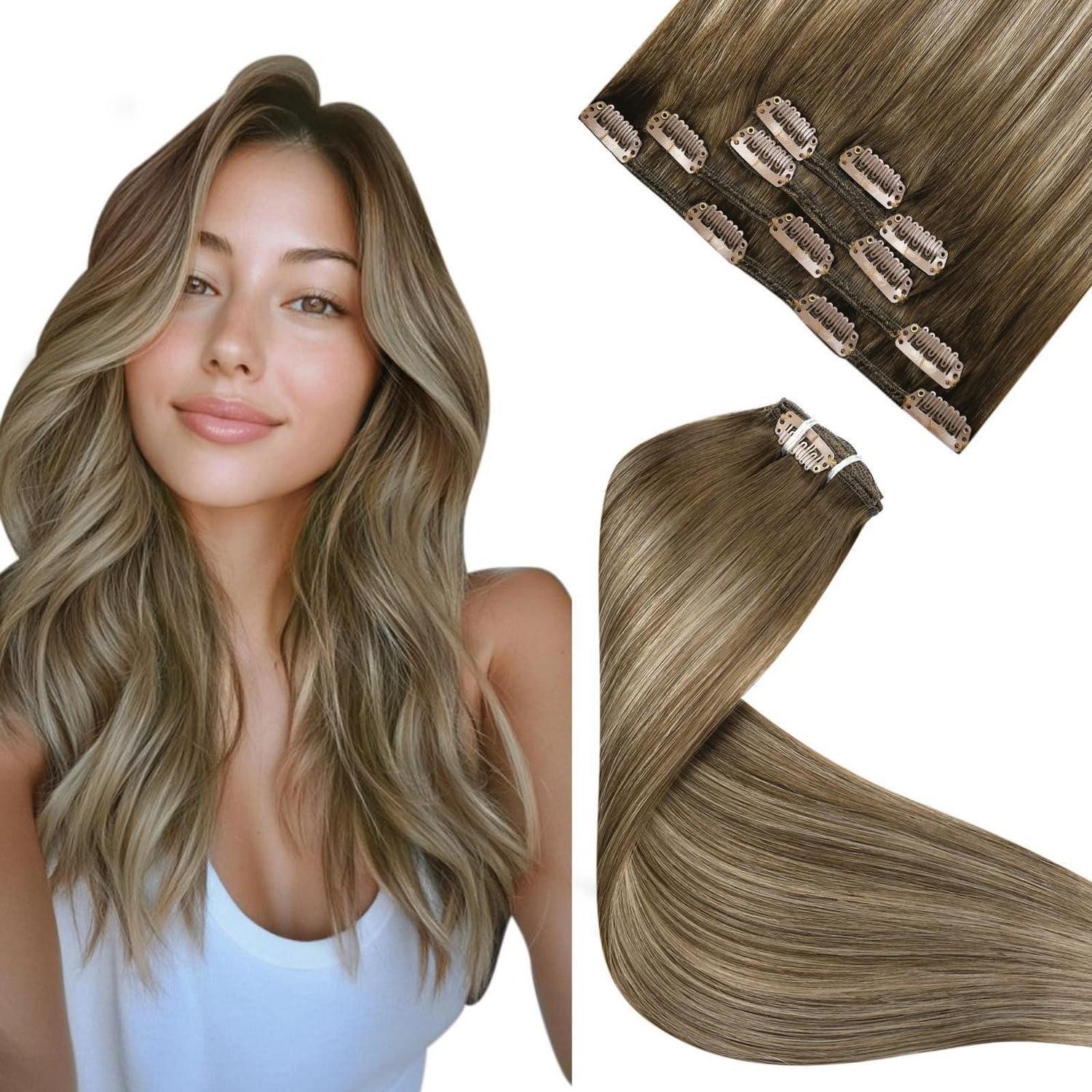 Echthaar-Extension Clip Extensions Echthaar Remy Ombre Balayage 30cm-5PCS 1.5#8 16 8