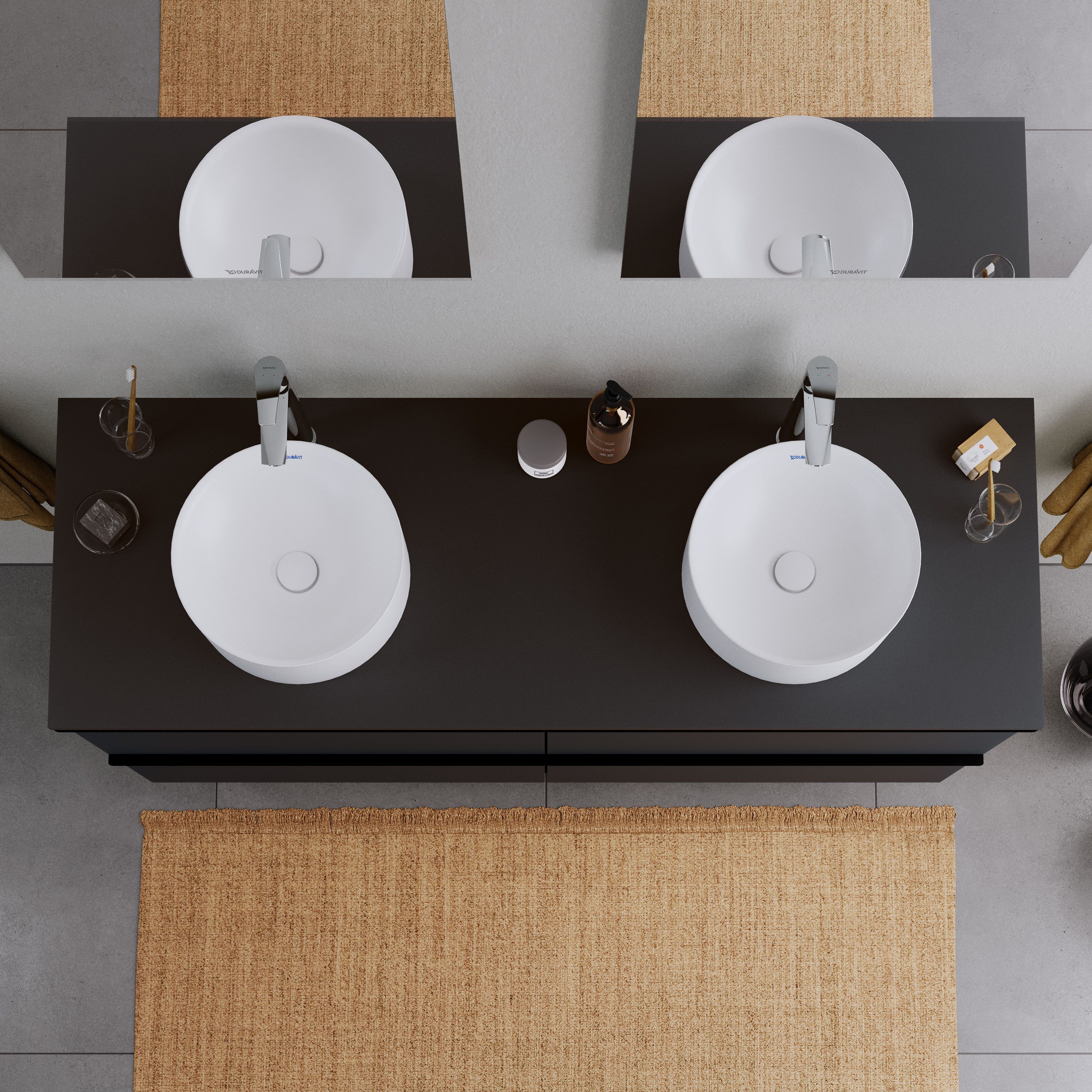 Duravit Aufsatzwaschbecken DuraCielo 36cm Weiß matt, Duravit DuraCielo Aufsatzwaschbecken rund 36cm Mineralguss