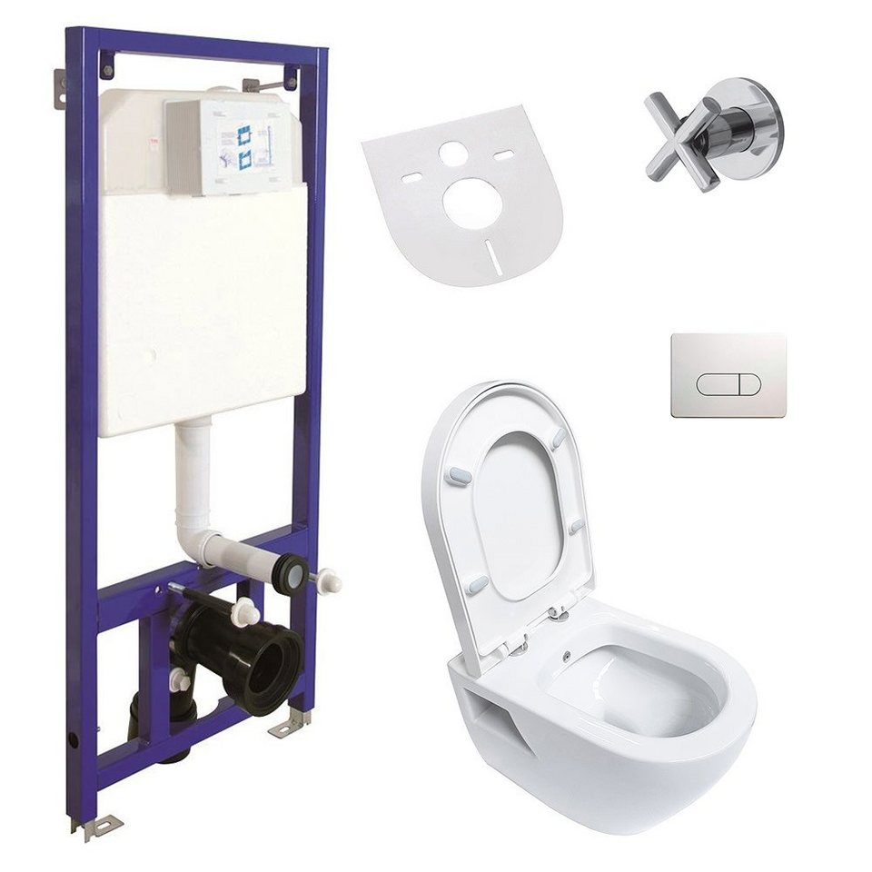 Aloni Tiefspül-WC AL5508KomplettSet, wandhängend, Abgang waagerecht,  Hygienedusche/Taharet