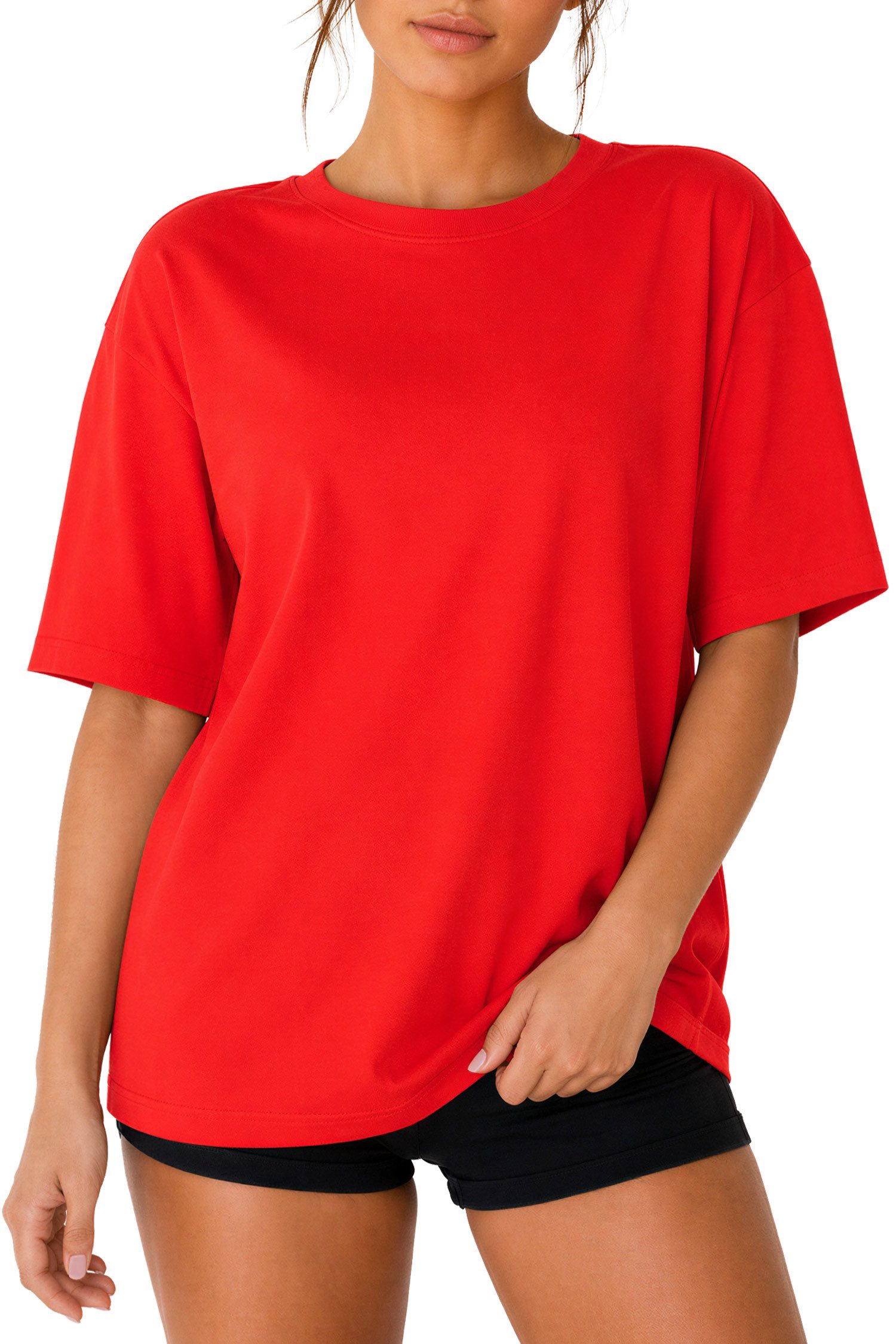 Reichstadt T-Shirt Damen Regular Fit Kurzarmshirt Shoulder Drop 25RSW071 Weich fließendes Baumwolljersey, formstabiler Rippbund