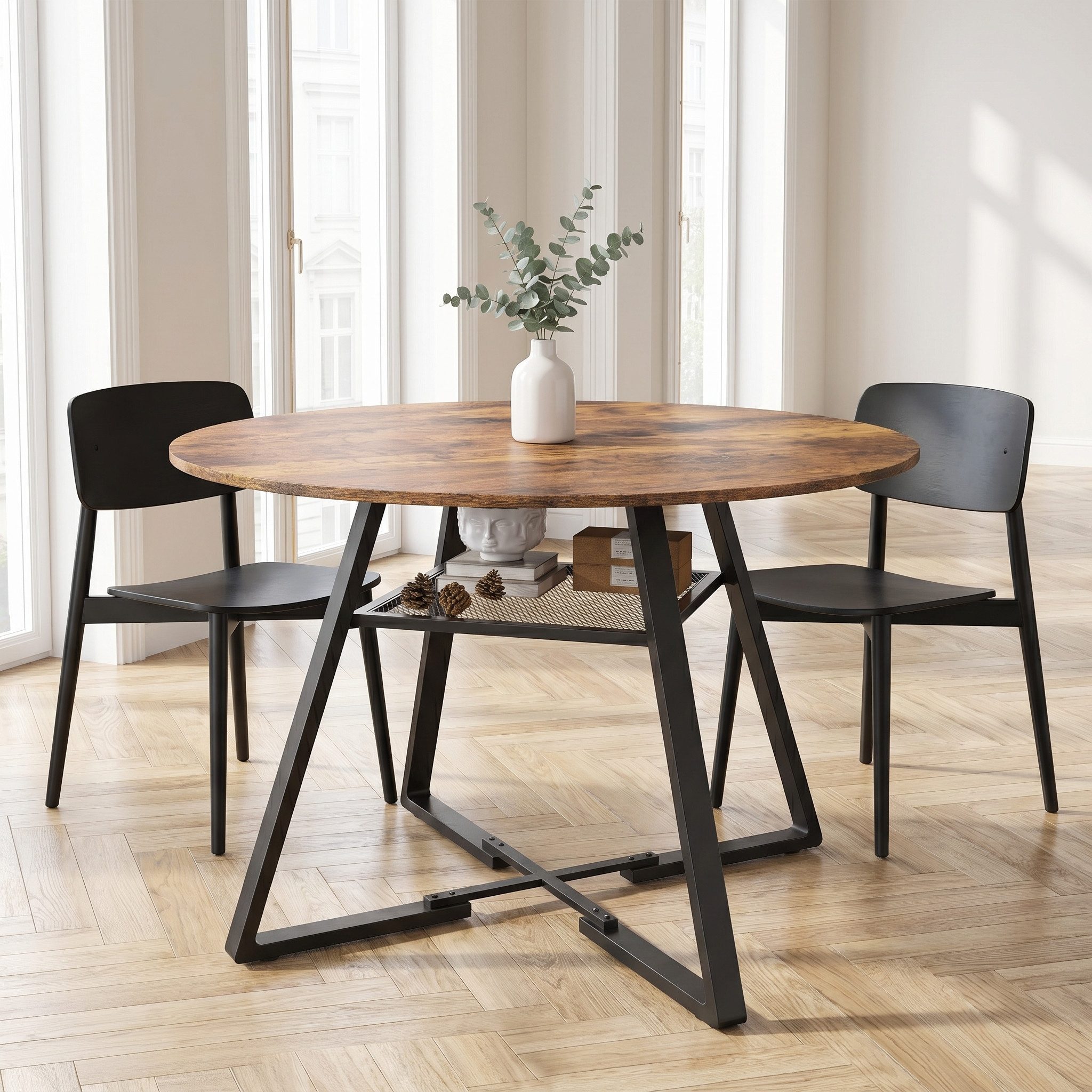 BELUPAI Esstisch Runder Esszimmertisch mit Stauraum (Set, 1-St., Metallgestell,4-6 Personen Ø120 cm Küchentisch für Wohnzimmer), Bruan