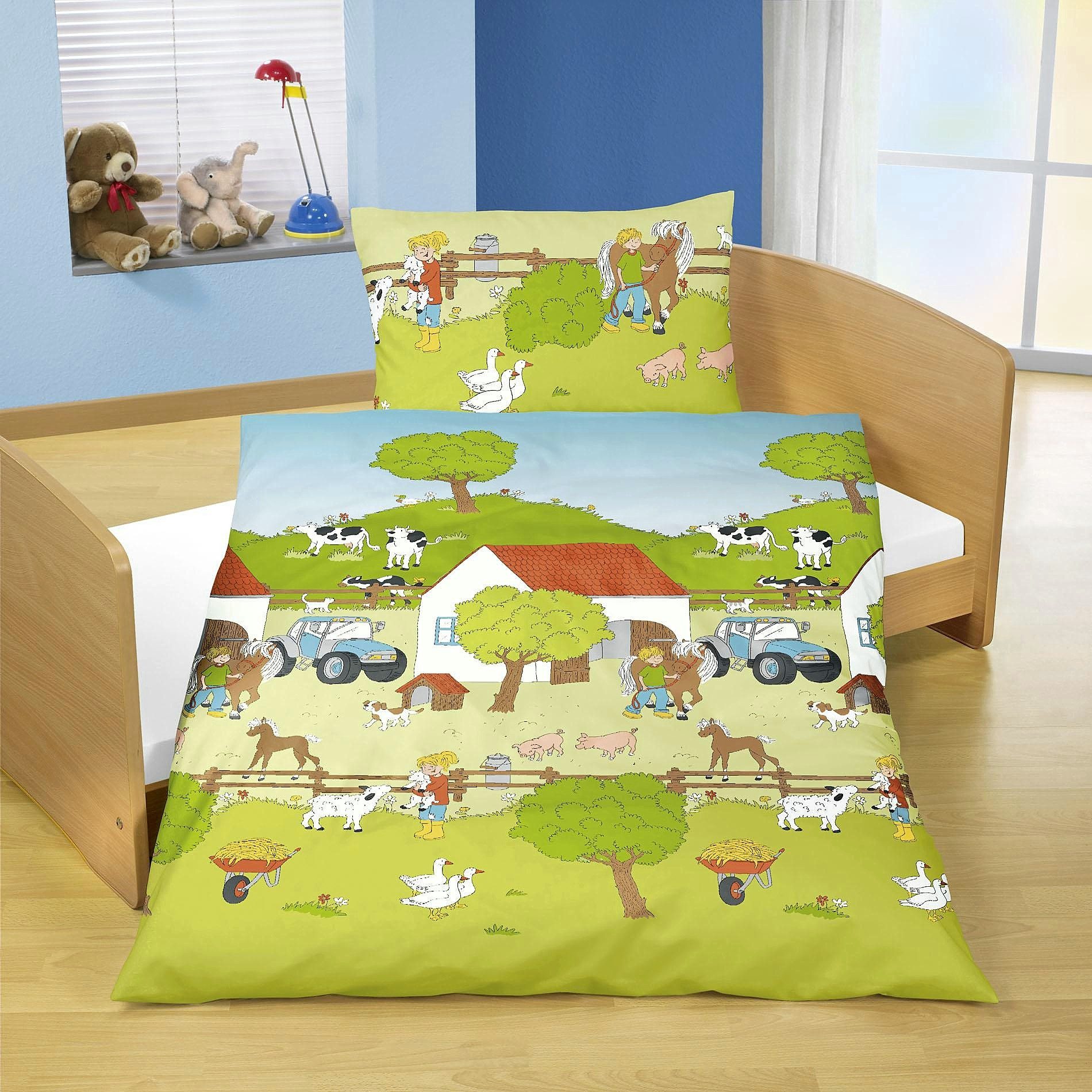 JACK Kinderbettwäsche JACK by Bierbaum Kinder Renforce Bettwäsche 2 tlg. 100x135cm Bauernhof, Renforcé, 2 teilig, wunderschöne Kinderbettwäsche, Reißverschluss, Tiere auf dem Bauernhof