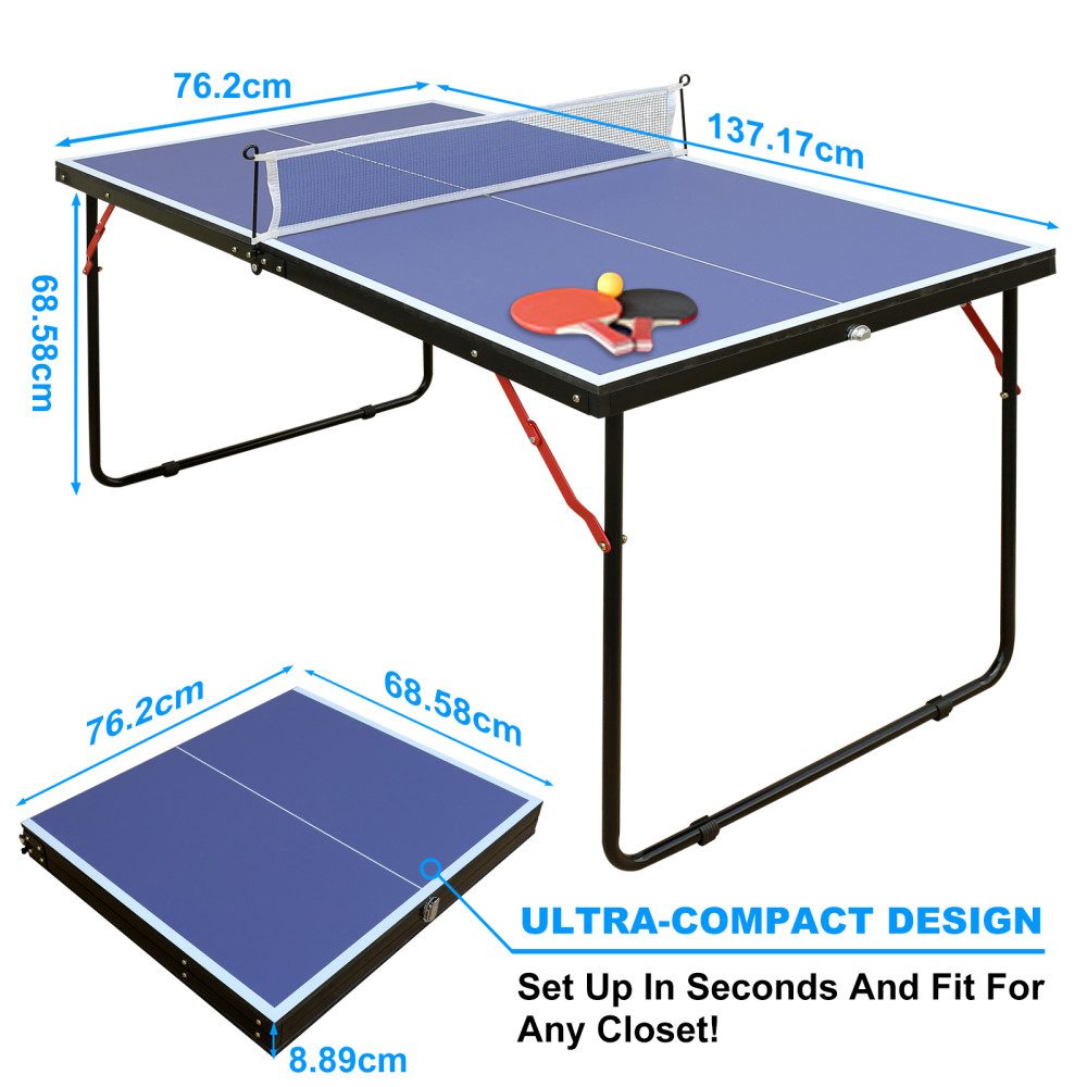 BBWL Tischtennisplatte mit Netz Schläger Bälle MDF Tisch Pingpong Tisch kompakt blau, Tischtennisplatte klappbar Set Indoor Outdoor