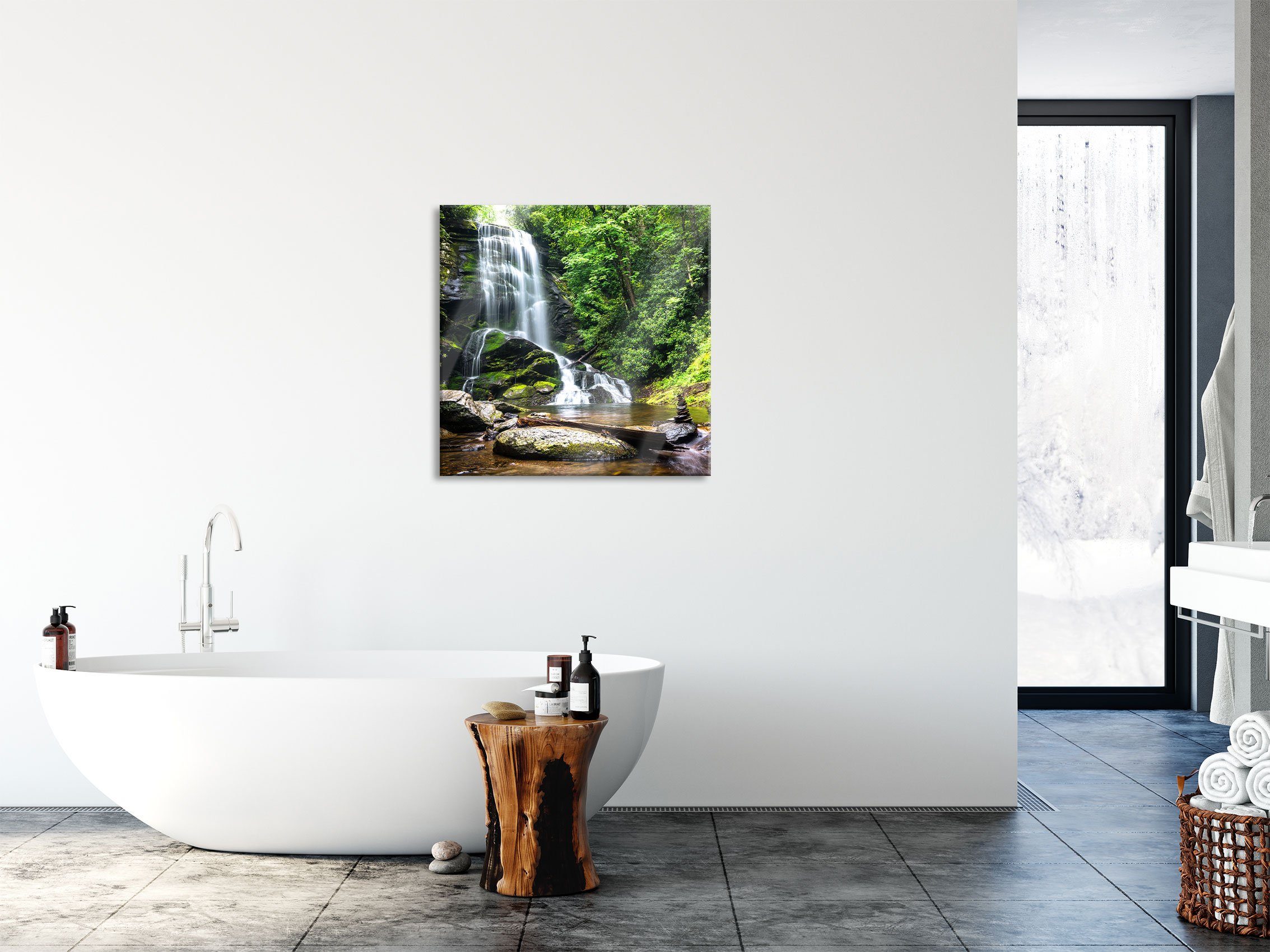 (1 aus Pixxprint Aufhängungen Wasserfall Wasserfall, inkl. Abstandshalter und Echtglas, St), Glasbild Glasbild