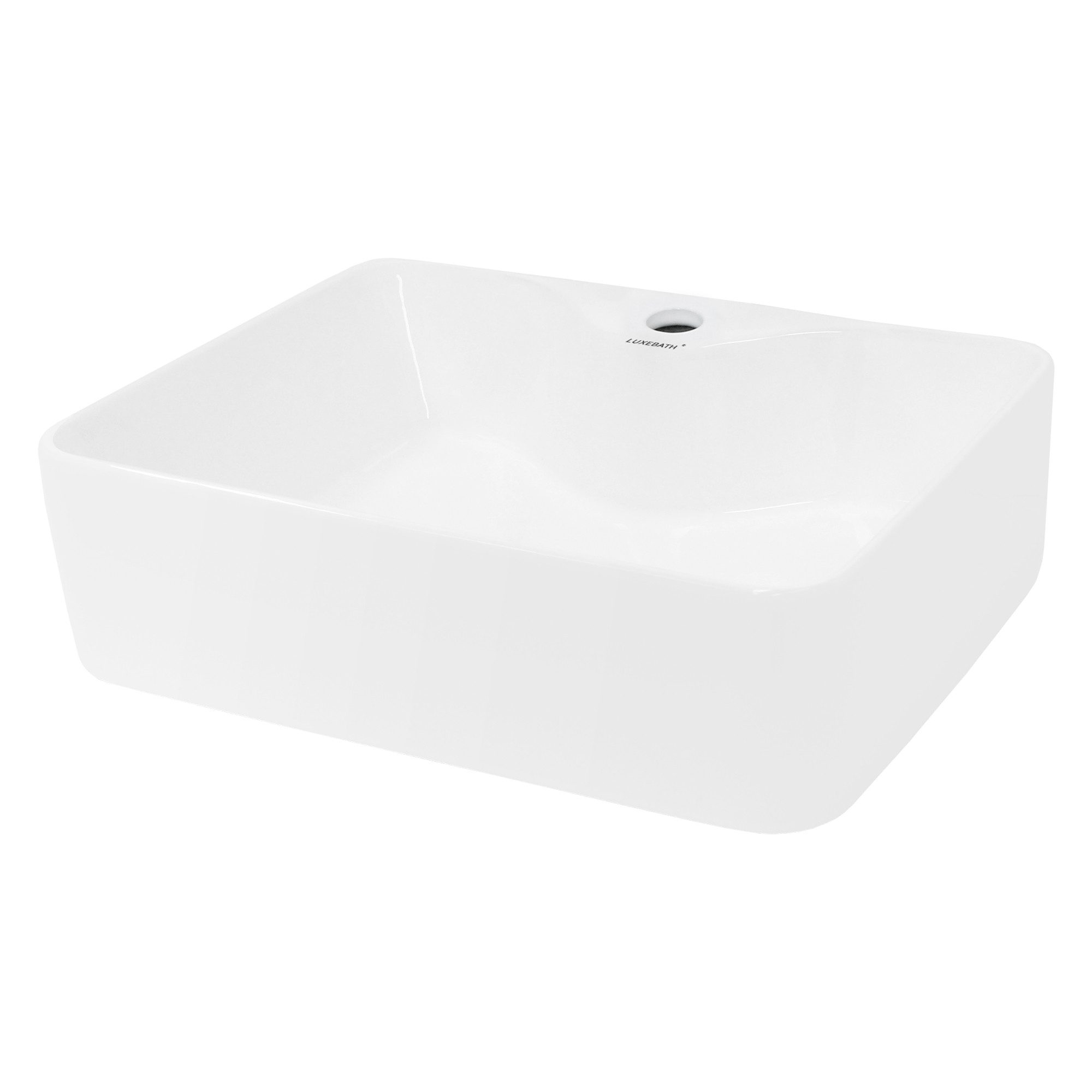 LuxeBath Waschbecken Aufsatzwaschbecken aus Keramik Handwaschbecken Wasserfall Waschtisch, Aufsatzwaschtisch Waschschale Quadratisch 480x380x140 mm Weiß Becken