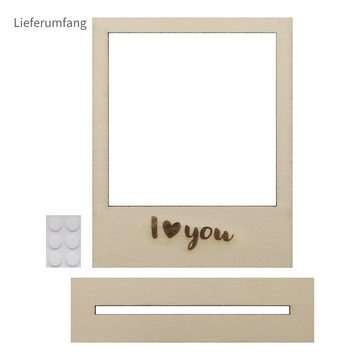 WANDStyle Bilderrahmen für Polaroid, aus Holz it Gravur " I love you"