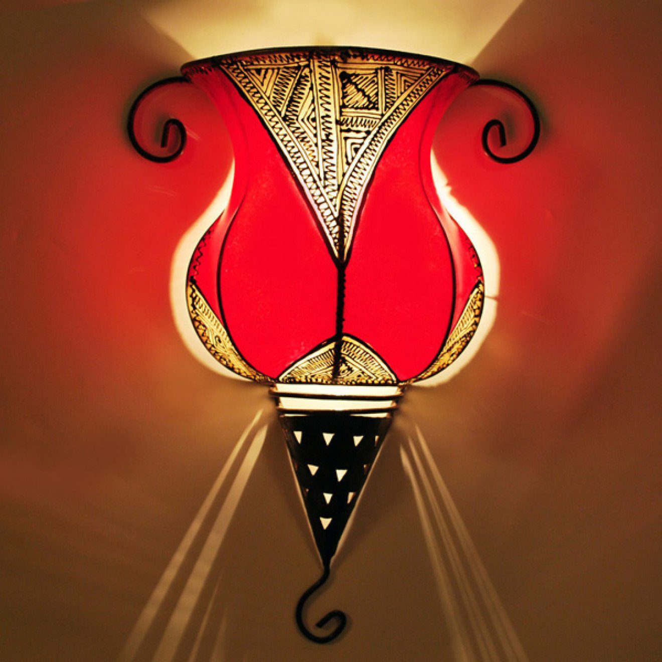l-artisan Wandleuchte, Marokkanische Leder Wandlampe, Orientalische Wandschirm GEDIRA, ohne Leuchtmittel Rot