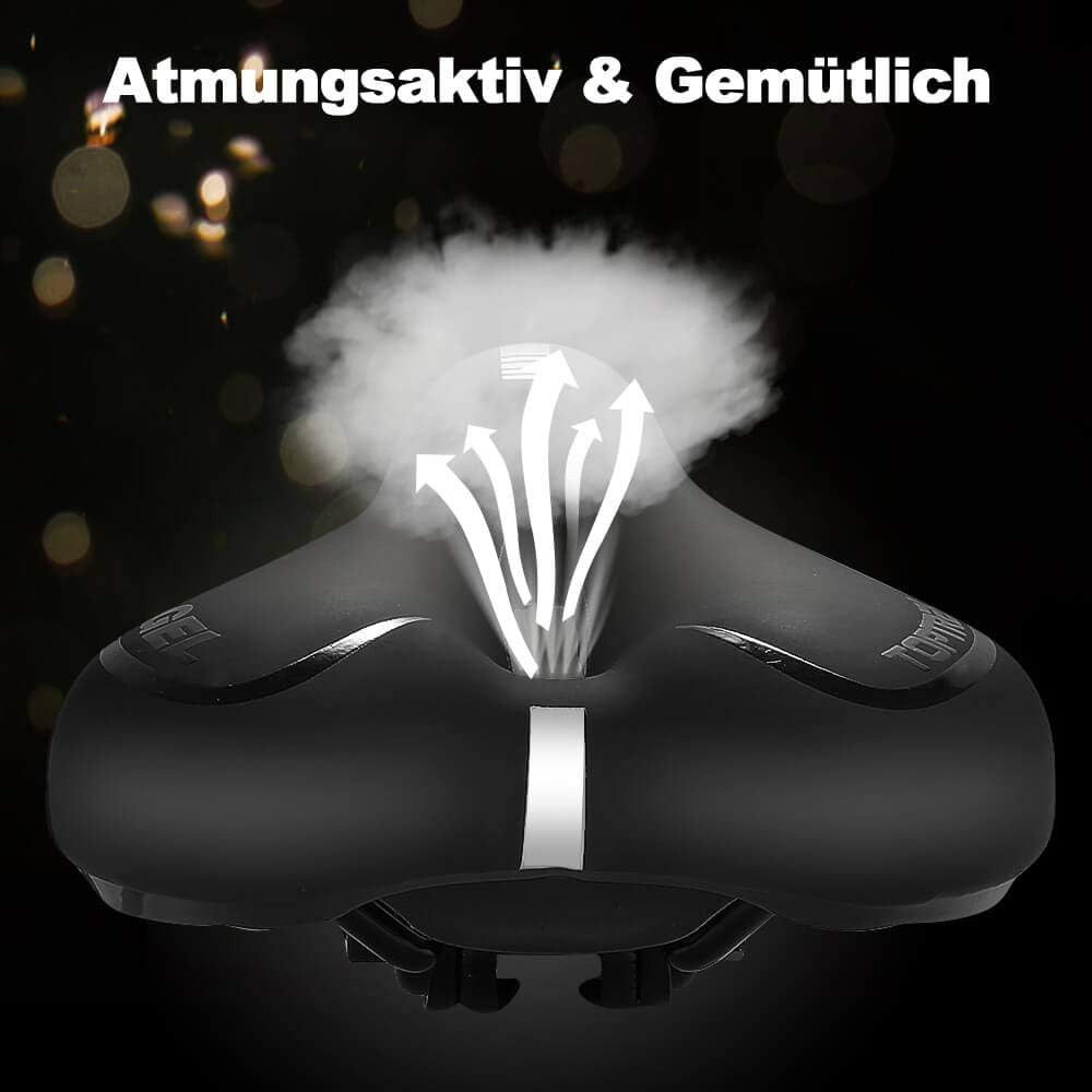 toptrek Fahrradsattel Gel Fahrradsattel ergonomisch wasserdicht MTB Rennrad Komfort Sitz (Fahrradzubehör-Set mit Gel-Sattel, Regenschutz und Sattelstreben, universal, Gel-Sattel, abnehmbarer Sattelstreben, Regenschutz), Ergonomisch geformt, atmungsaktiv, reflektierendes Heckband