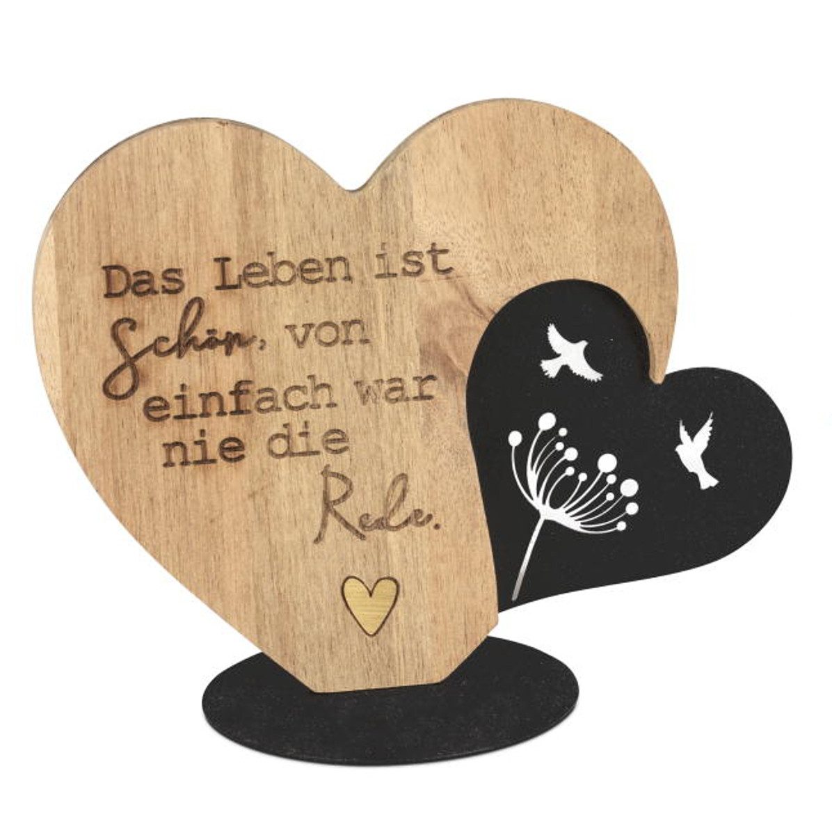 formano Dekofigur Herz mit Spruch Leben ist schön - Holz + schwarzes Metall - 15x20 cm (1 St), Schöne Geschenk-Idee! passend zu jedem Anlass!