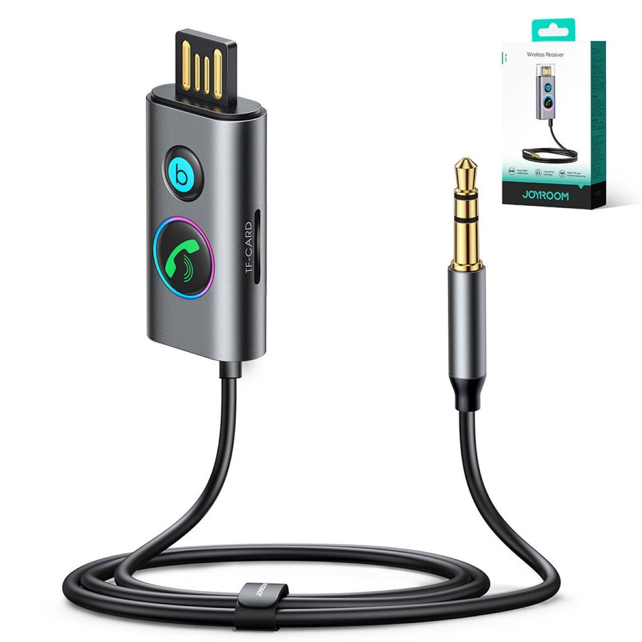 Kabelloser Autoempfänger Bluetooth Technologie – Grau 100 cm mit LED Audio-Adapter
