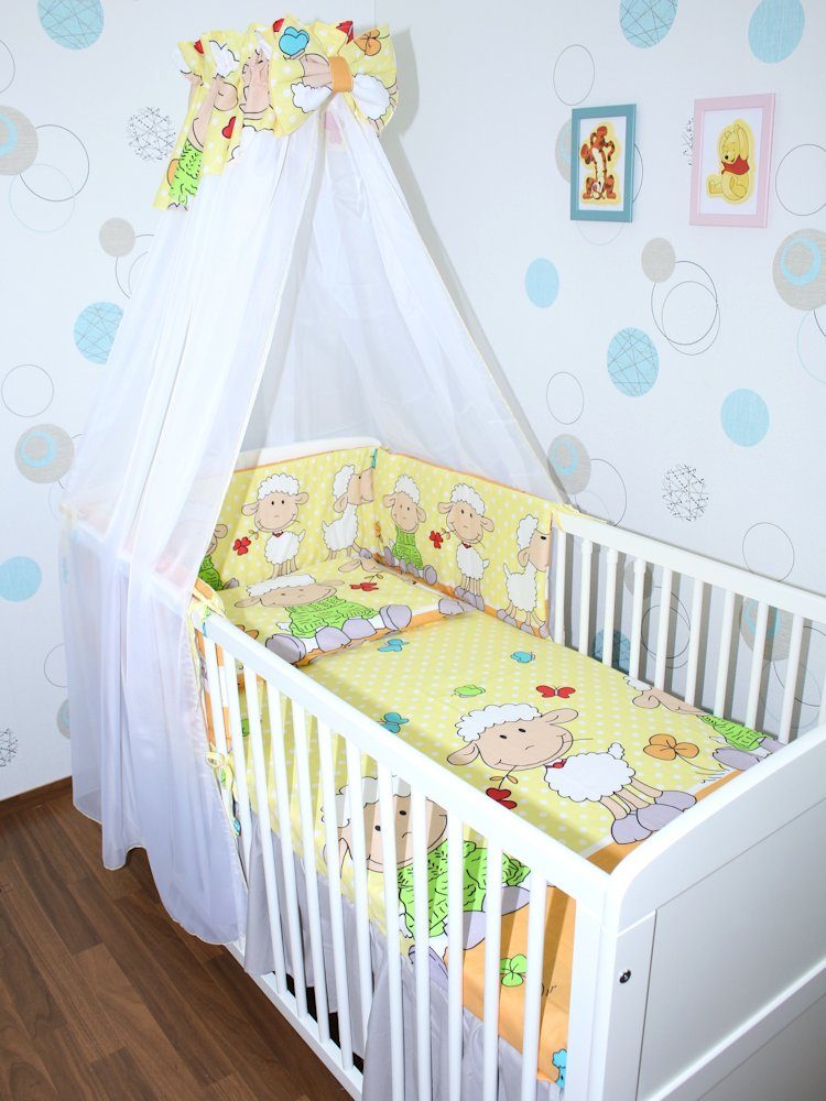 Babybettwäsche Baby Bettset - 6 teiliges Set mit Chiffon Himmel Bettwäsche Nestchen