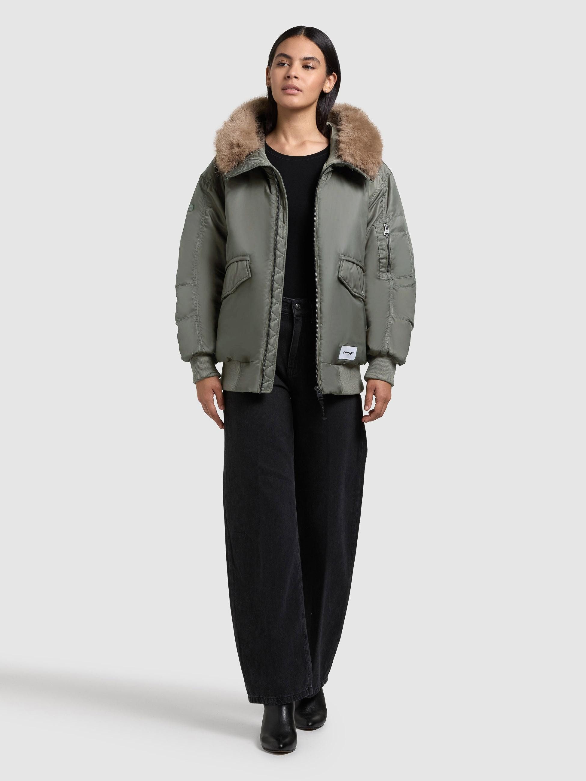 khujo Bomberjacke Cela Oversize Winterjacke mit abnehmbarem Kunstpelz-Besatz