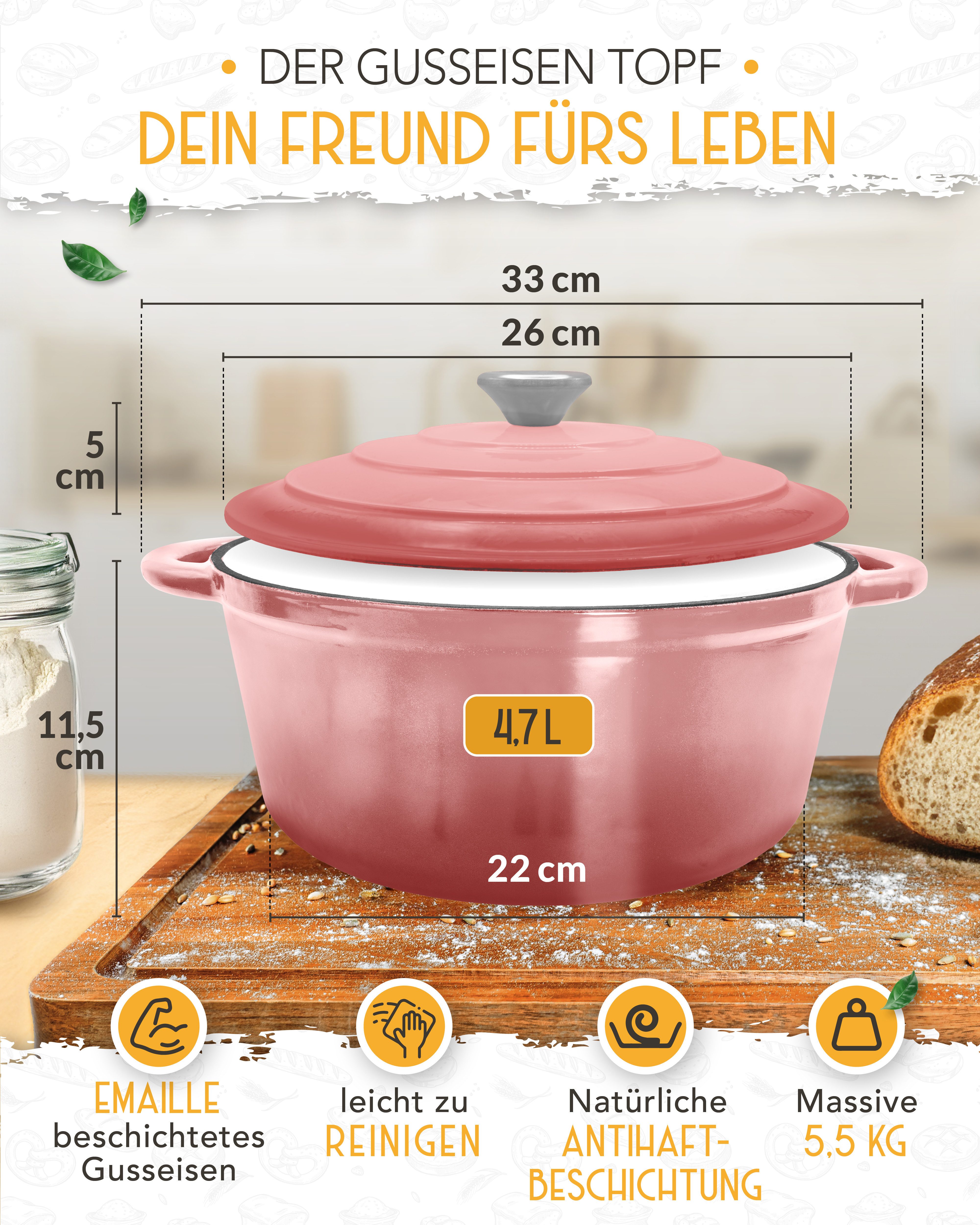 Krustenzauber Kasserolle Gusseisen Topf als Kochtopf, Schmortopf oder Brotbackform – Bild 4 von 5