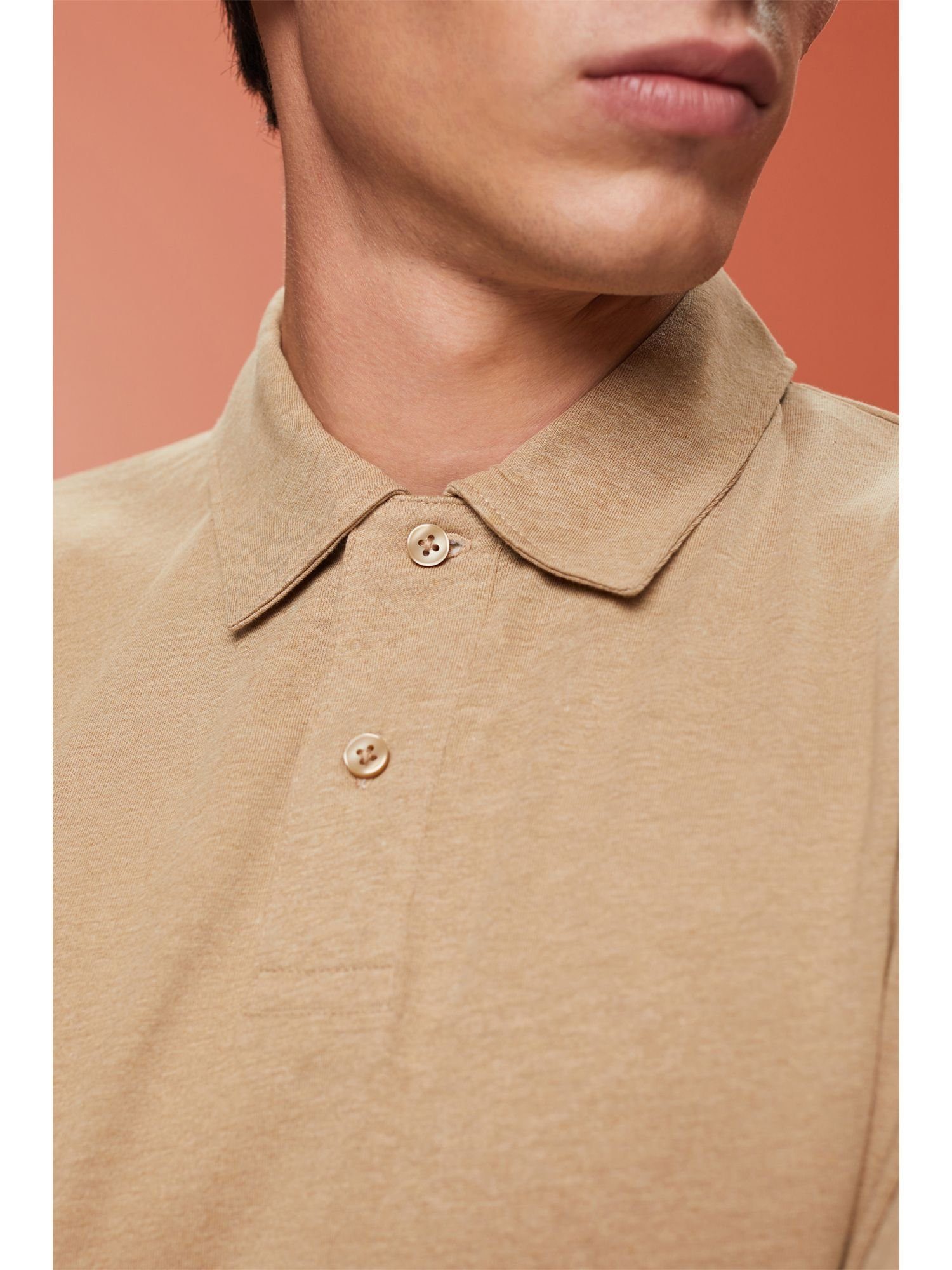 Esprit Poloshirt Hemd mit Polokragen SAND Baumwolljersey aus