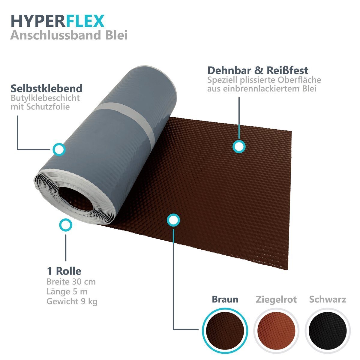 Onduline Dachbahn Onduline Anschlussband Hyperflex Blei 30 cm - Länge 5 m, (1-St), Farbe: braun - selbstklebend, extrem reißfest und dehnbar