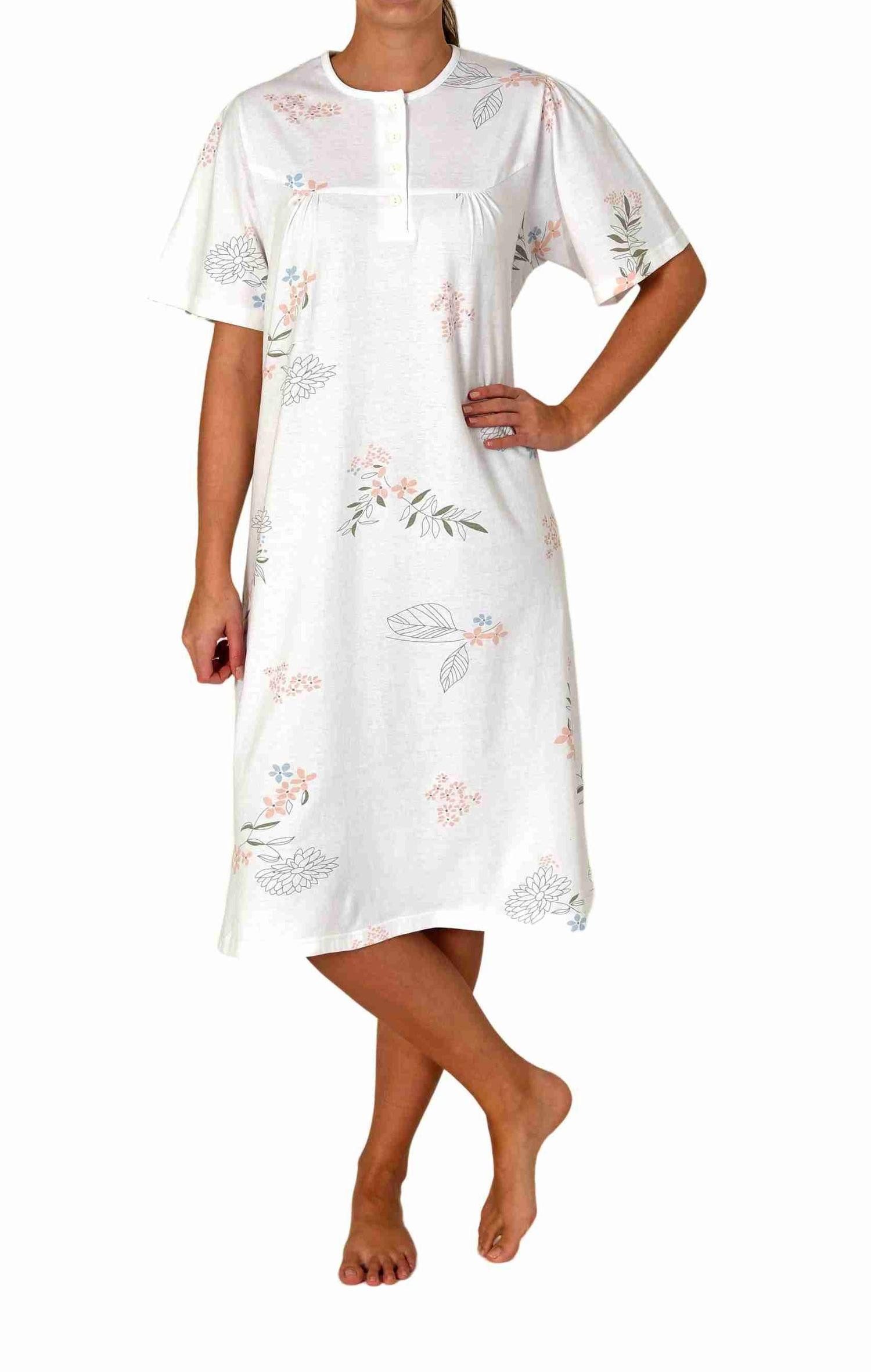 Normann Nachthemd Elegantes frauliches Damen kurzarm Nachthemd mit Knopfleiste am Hals