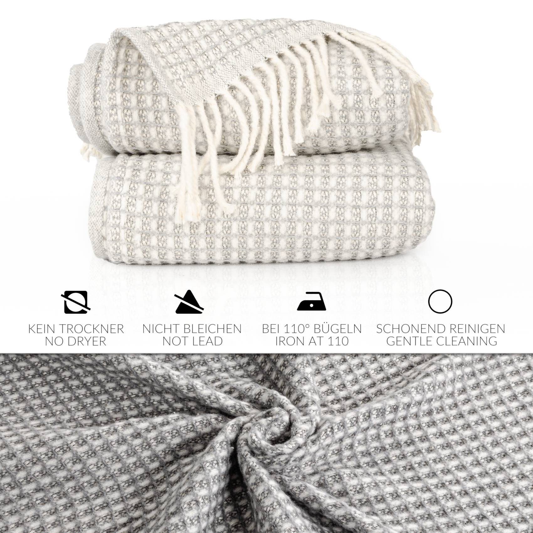 Plaid Beatriz feine Kuscheldecke Reisedecke Tagesdecke Wohndecke, ANRO, Wendedecke kuschelig-weich 130x160cm Hellgrau – Bild 4 von 5