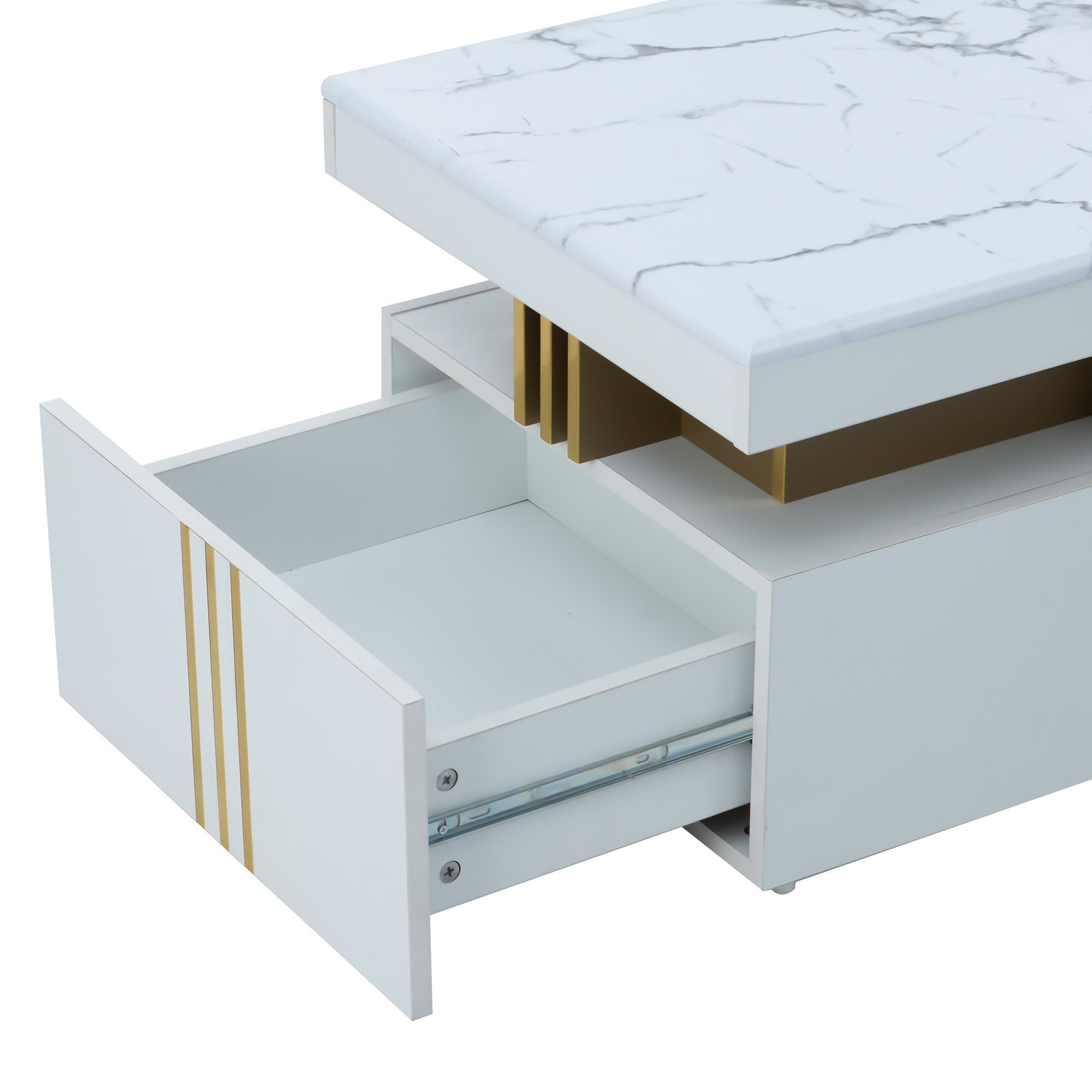 Couchtisch 2 PVC-Musterplatte mit Moderner Weiß OKWISH Holzschubladen rechteckiger, und