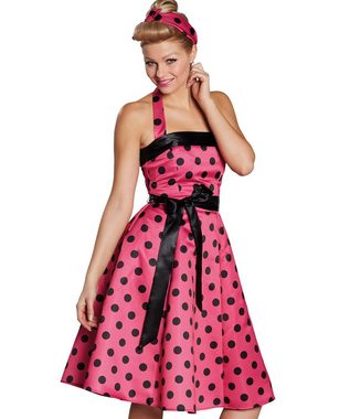 Karneval-Klamotten Kostüm 50er Jahre Damenkostüm pink schwarz, Schulterfreies Rock 'n Roll Kleid im Stil der 50er mit Gürtel