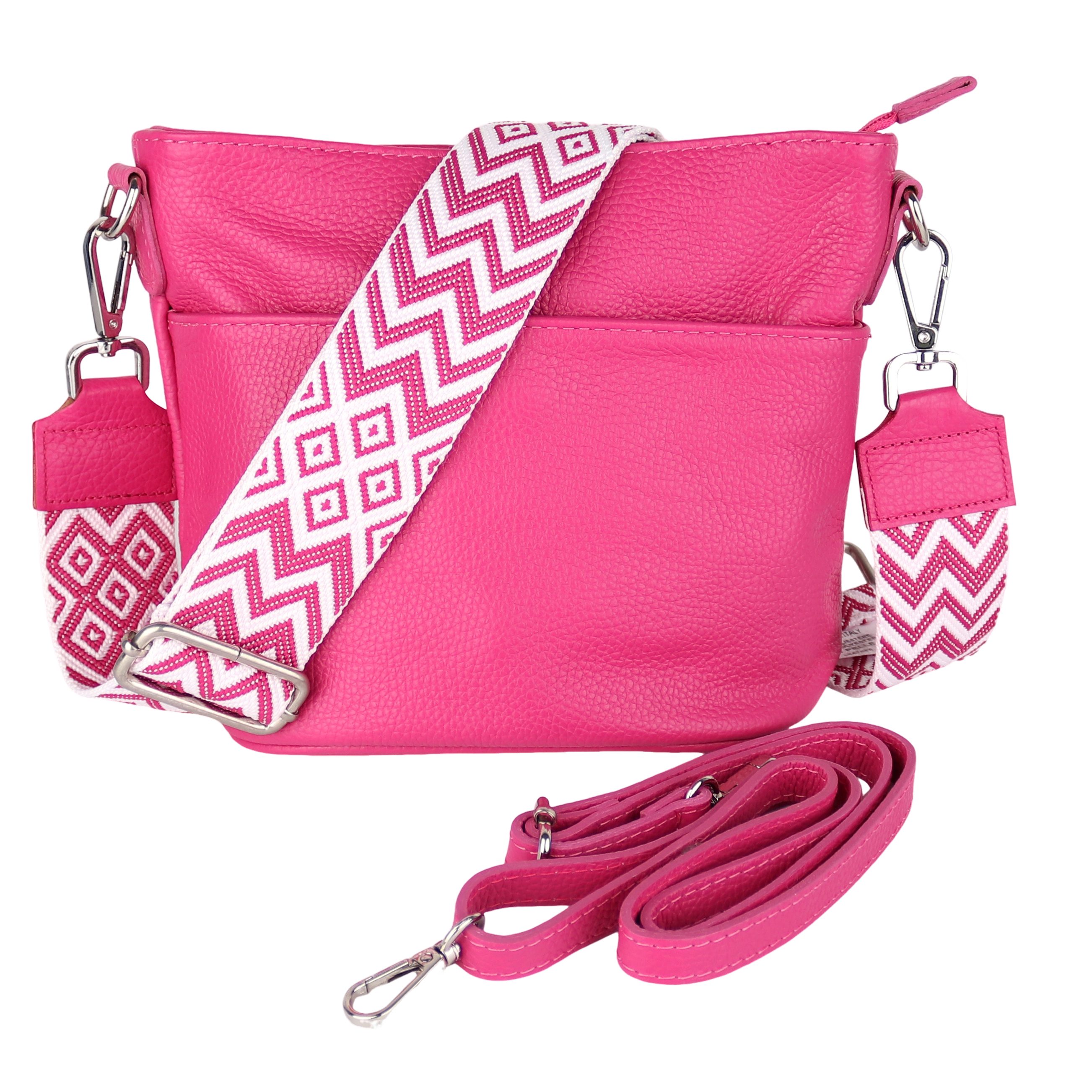 MIRROSI Umhängetasche Damen, Crossbody Bag, Echtleder Made in Italy (1 Tasche 2 Gurte oder Basic Version 1 Tasche 1 Gurt), 24x18x12cm (BXHXT)