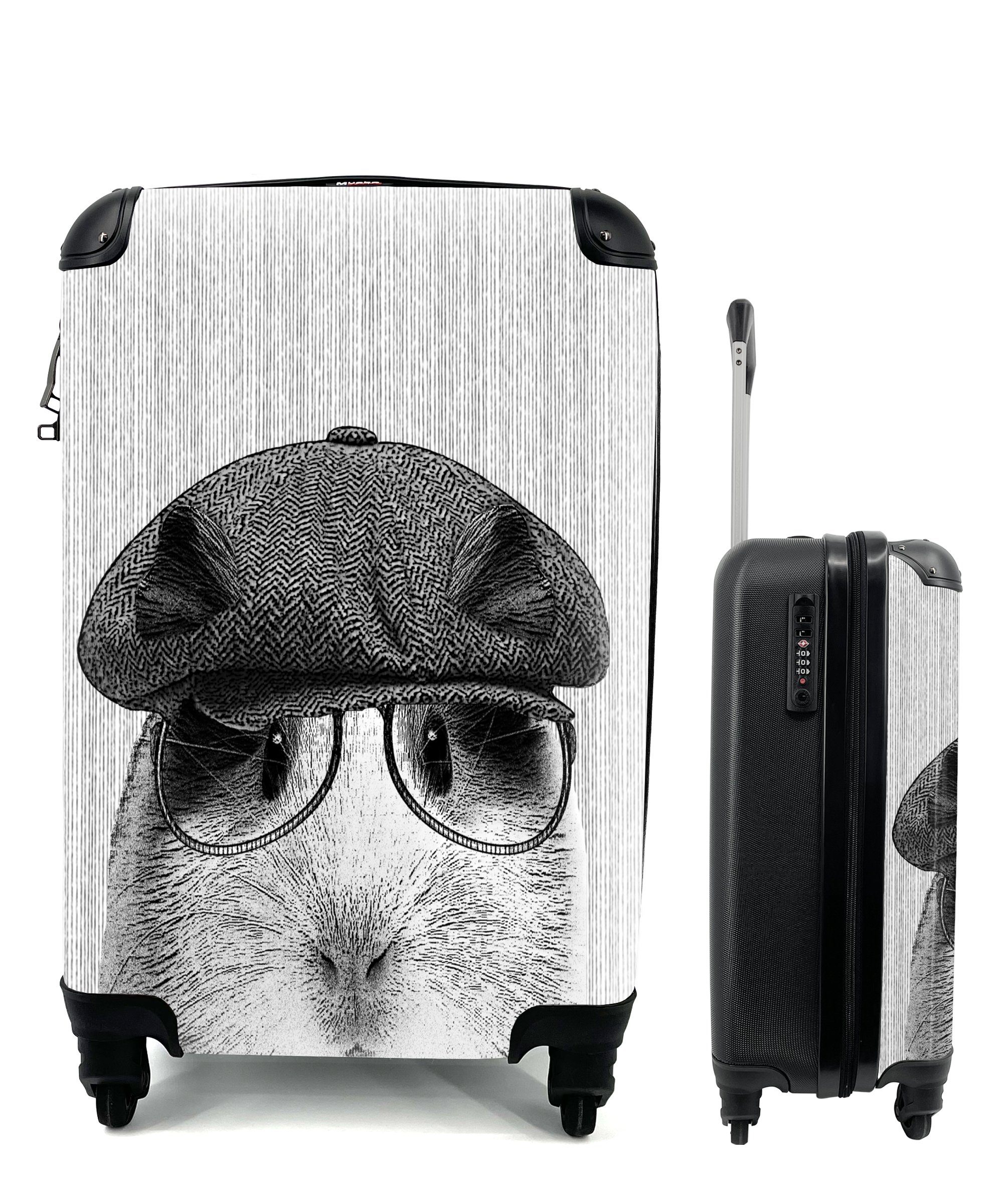 MuchoWow Ferien, - für Baskenmütze Handgepäckkoffer rollen, Brille Handgepäck Trolley, - Reisetasche 4 Reisekoffer mit Hipster, Meerschweinchen Rollen, -