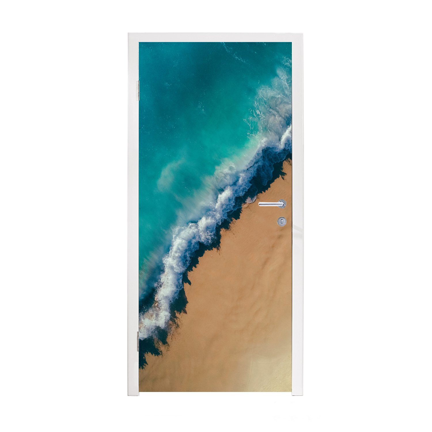 MuchoWow Türtapete Strand - Meer - Schaum, Matt, bedruckt, (1 St), Fototapete für Tür, Türaufkleber, 75x205 cm