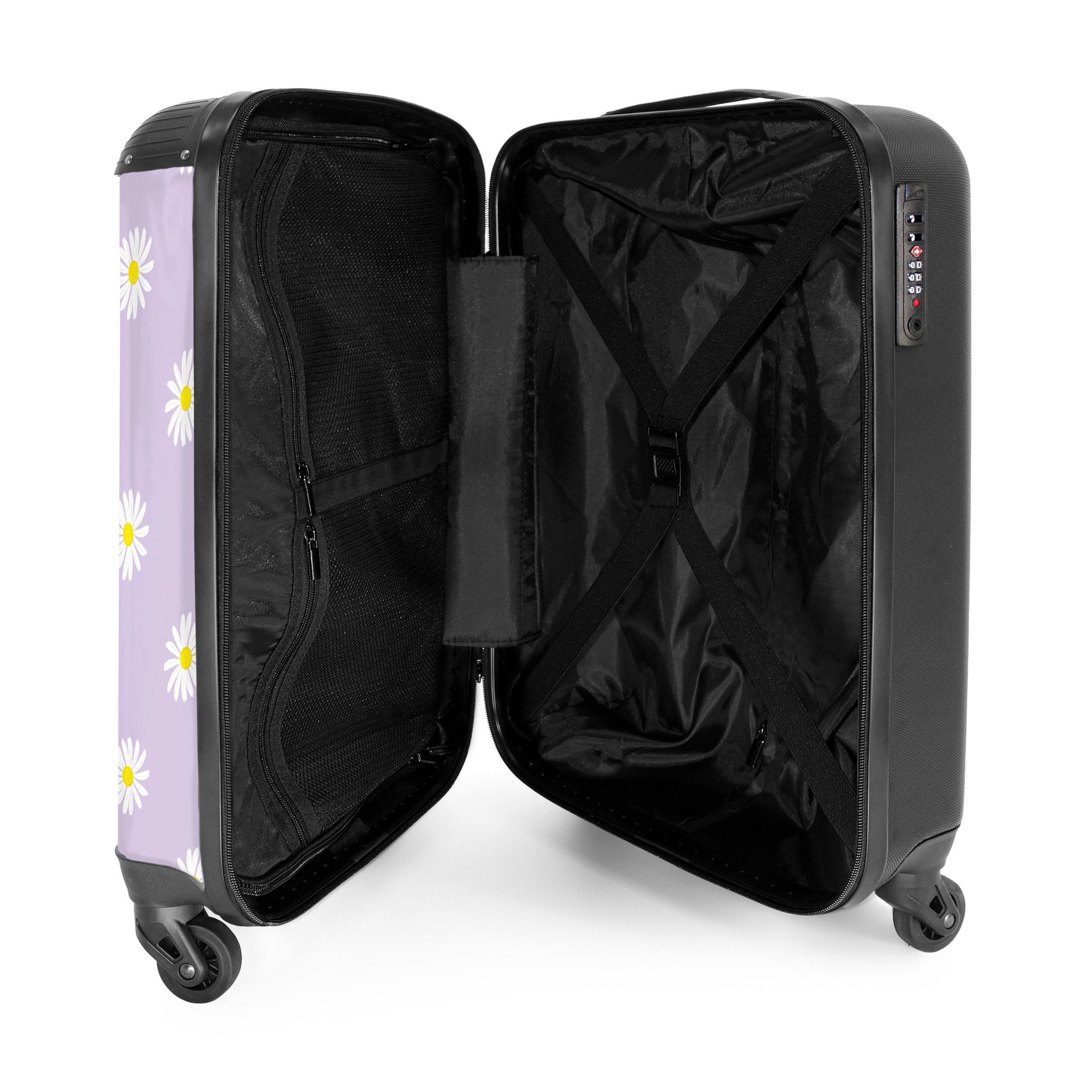 NoBoringSuitcases.com© Hartschalen-Trolley Pastellviolett mit Gänseblümchen 55x35x20cm, Handgepäck Koffer & Trolleys, Luggage, Reisekoffer Frauen – Bild 4 von 5