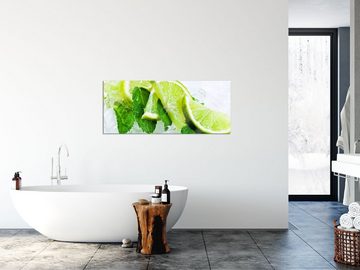 Pixxprint Glasbild Limetten und Minze im Eis, Limetten und Minze im Eis (1 St), Glasbild aus Echtglas, inkl. Aufhängungen und Abstandshalter