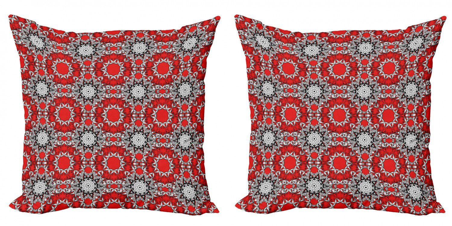 Kissenbezüge Modern Accent Doppelseitiger Digitaldruck, Abakuhaus (2 Stück), Red Mandala Gekritzel-Art-Blumen