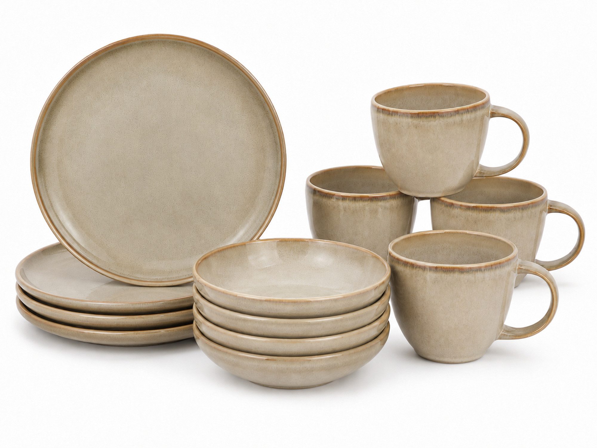 Cosy & Trendy Frühstücks-Geschirrset Conico, Geschirr-Set, 12-tlg. (12-tlg), 4 Personen, Steinzeug, Steinzeug, für 4 Personen, rund, spülmaschinengeeignet
