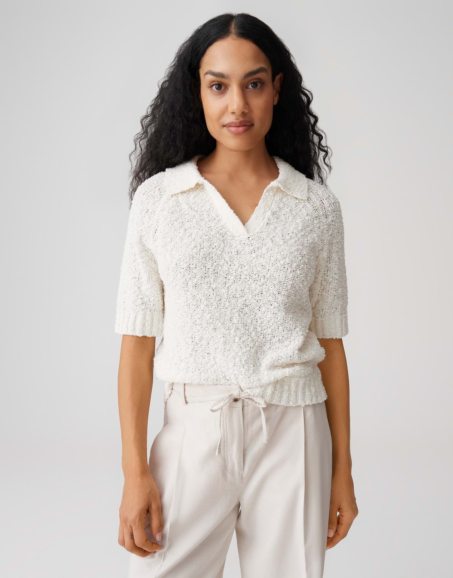 OPUS Kurzarmpullover Posilly aus Strick mit Bouclé Struktur natürlicher Gri günstig online kaufen